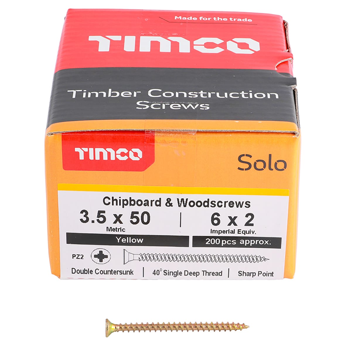 Solo Chippy Pozi Countersunk Wood Screws - 3.5 x 50mm - Yellow Zinc - Pack of 200 - view 2