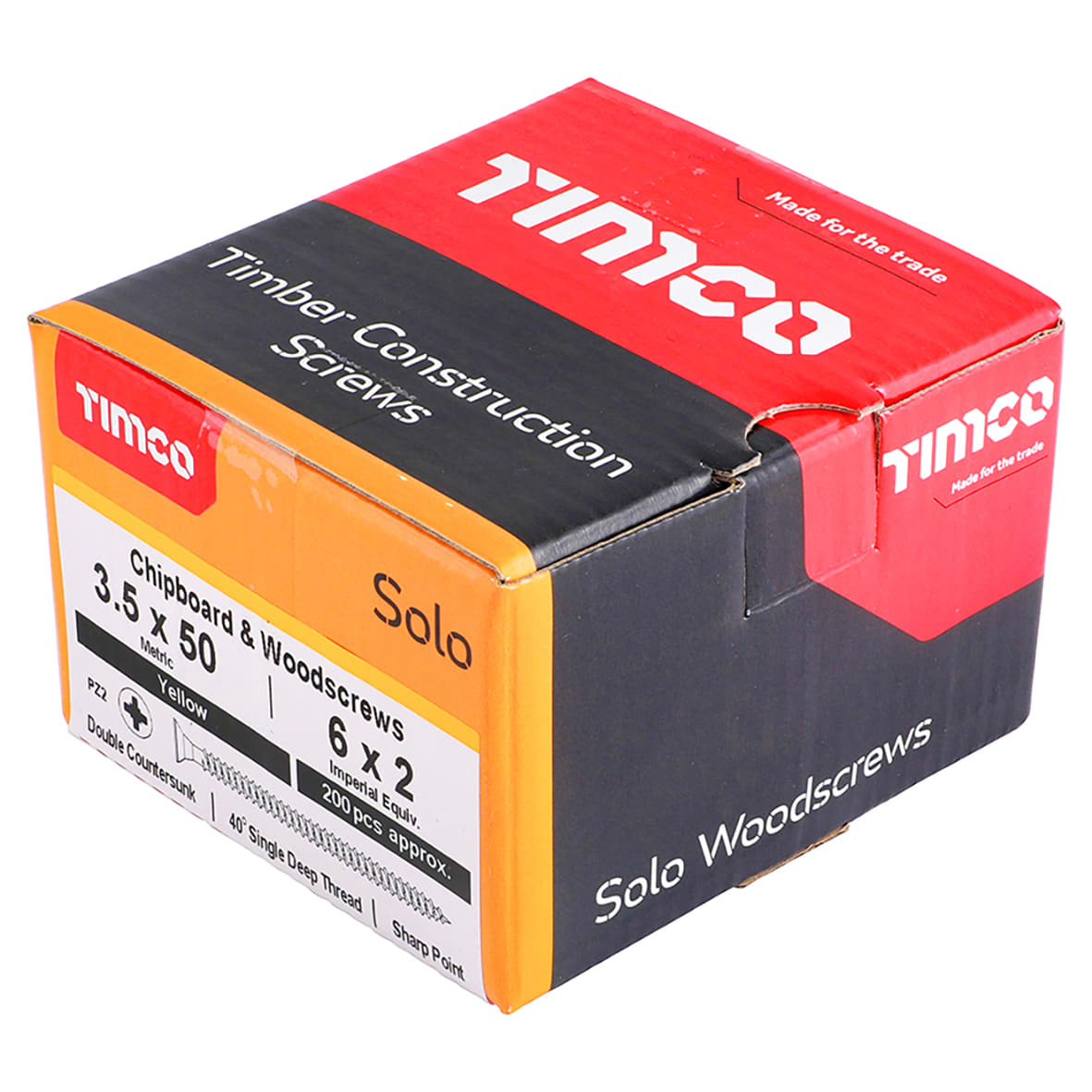 Solo Chippy Pozi Countersunk Wood Screws - 3.5 x 50mm - Yellow Zinc - Pack of 200 - view 4