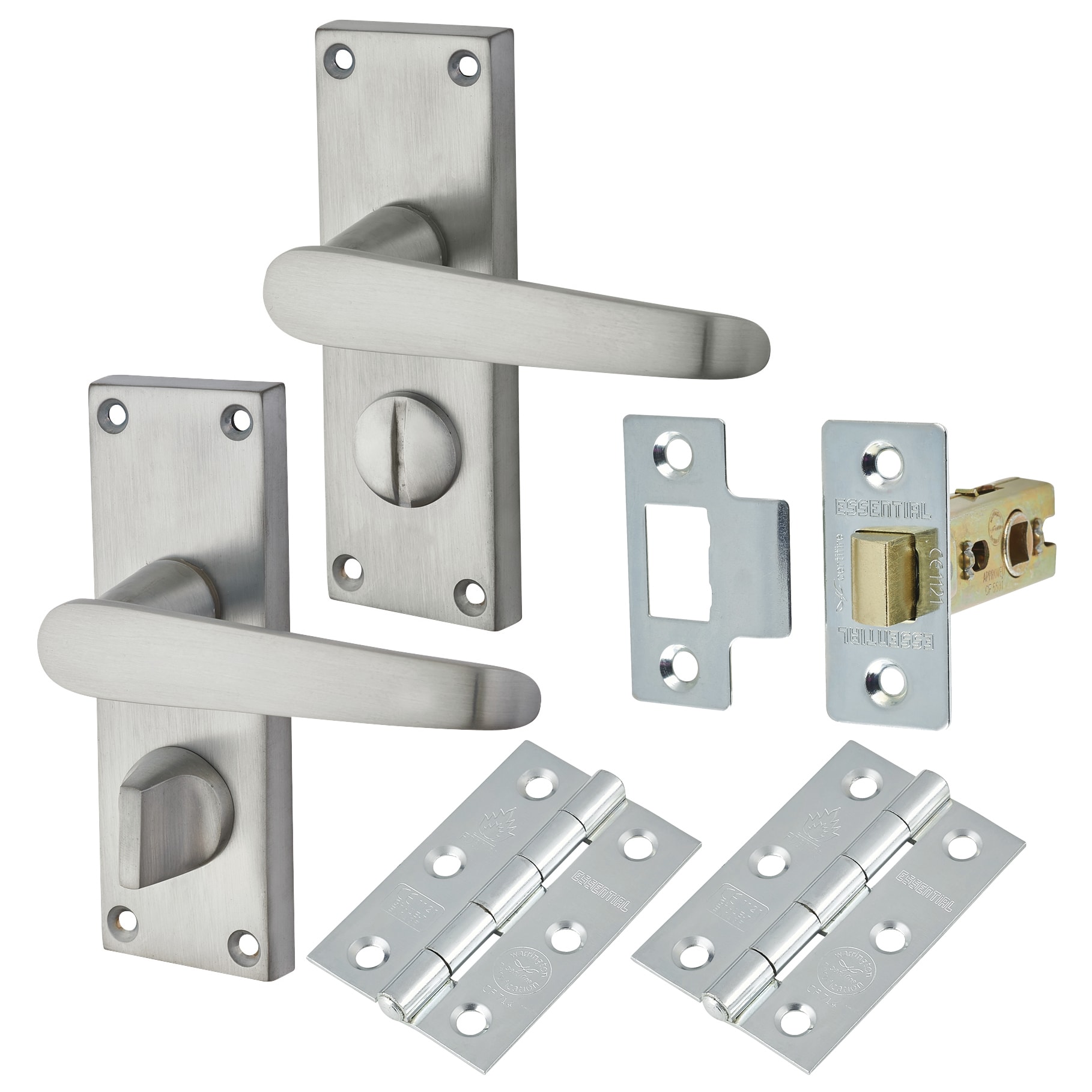 Satin Chrome Budget Straight Privacy Door Handles Pack - Short Plate - view 2