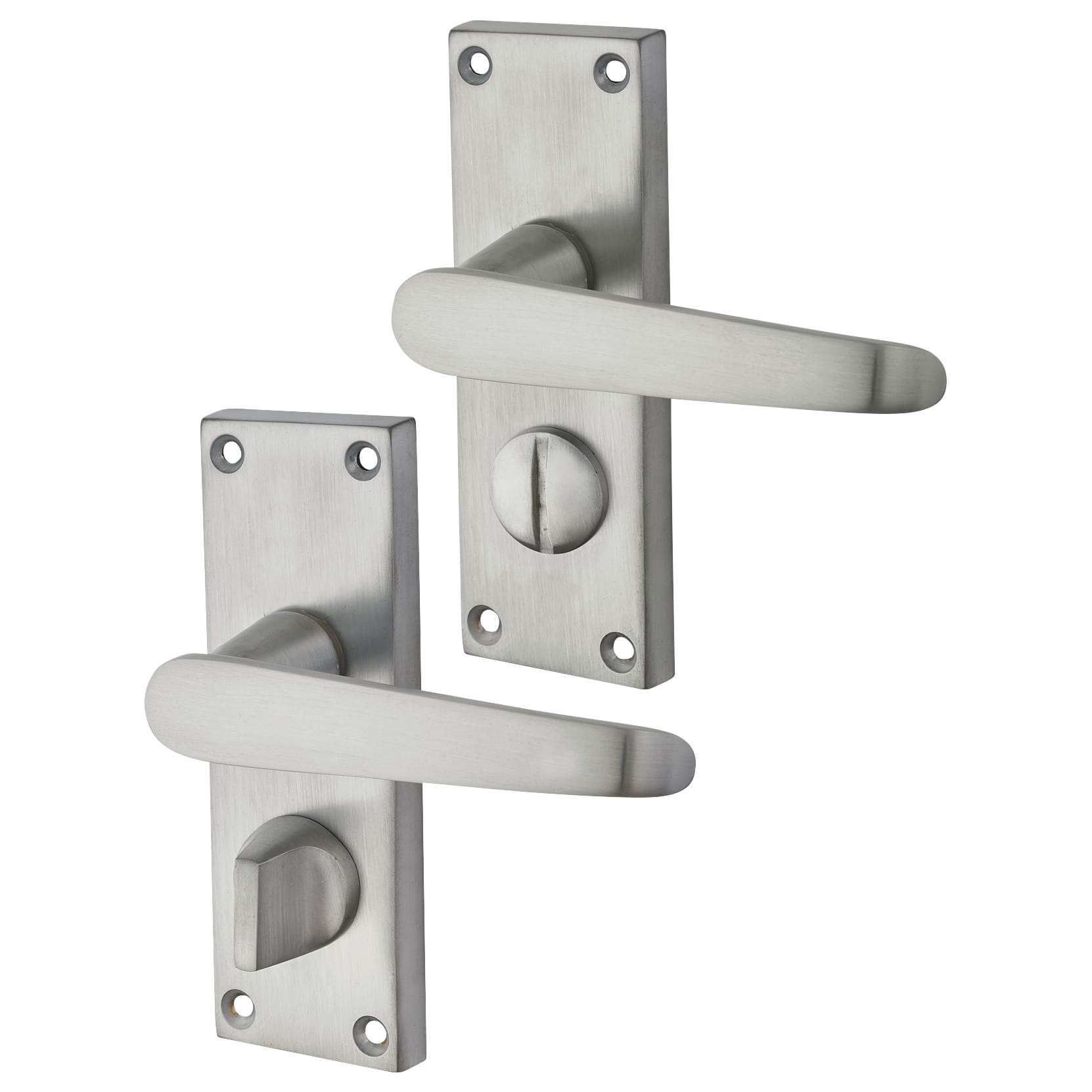 Satin Chrome Budget Straight Privacy Door Handles Pack - Short Plate - view 3