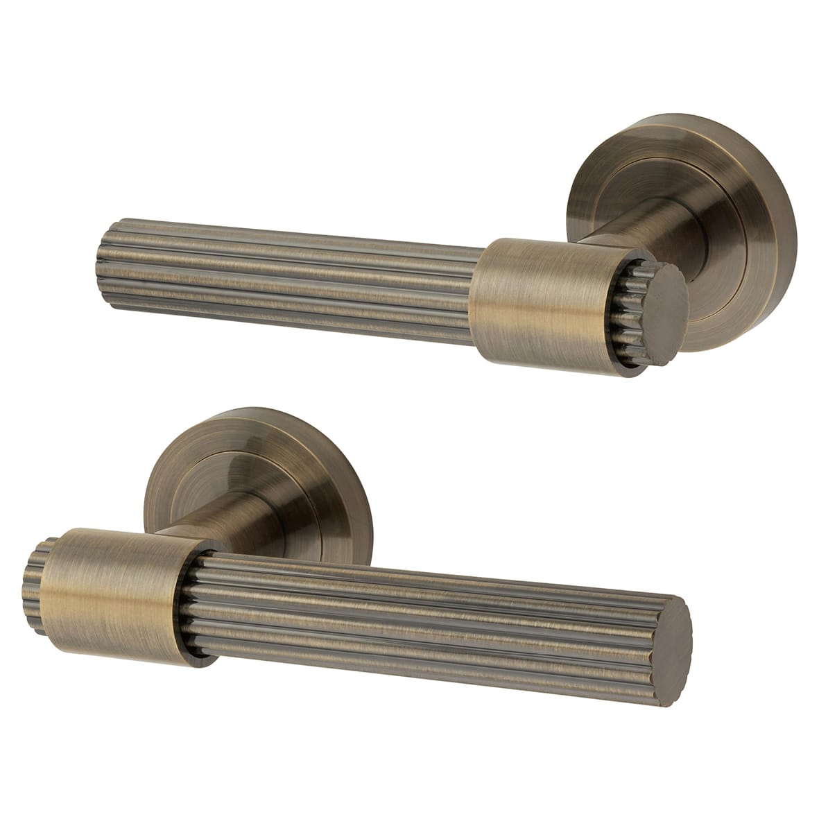 Antique Brass Lines Bathroom Deadbolt Lock Door Handles on Rose Pack - Eva Range - view 2