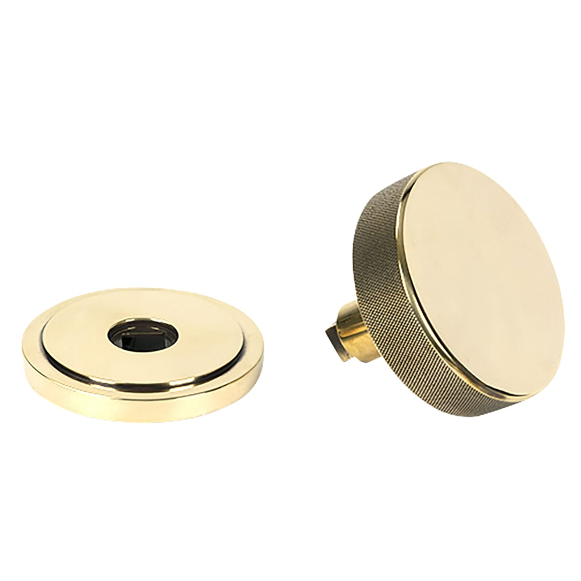 Brompton Aged Brass Round Knurled Centre Door Knob on Art Deco Rose - 90mm Rose Diameter - view 3