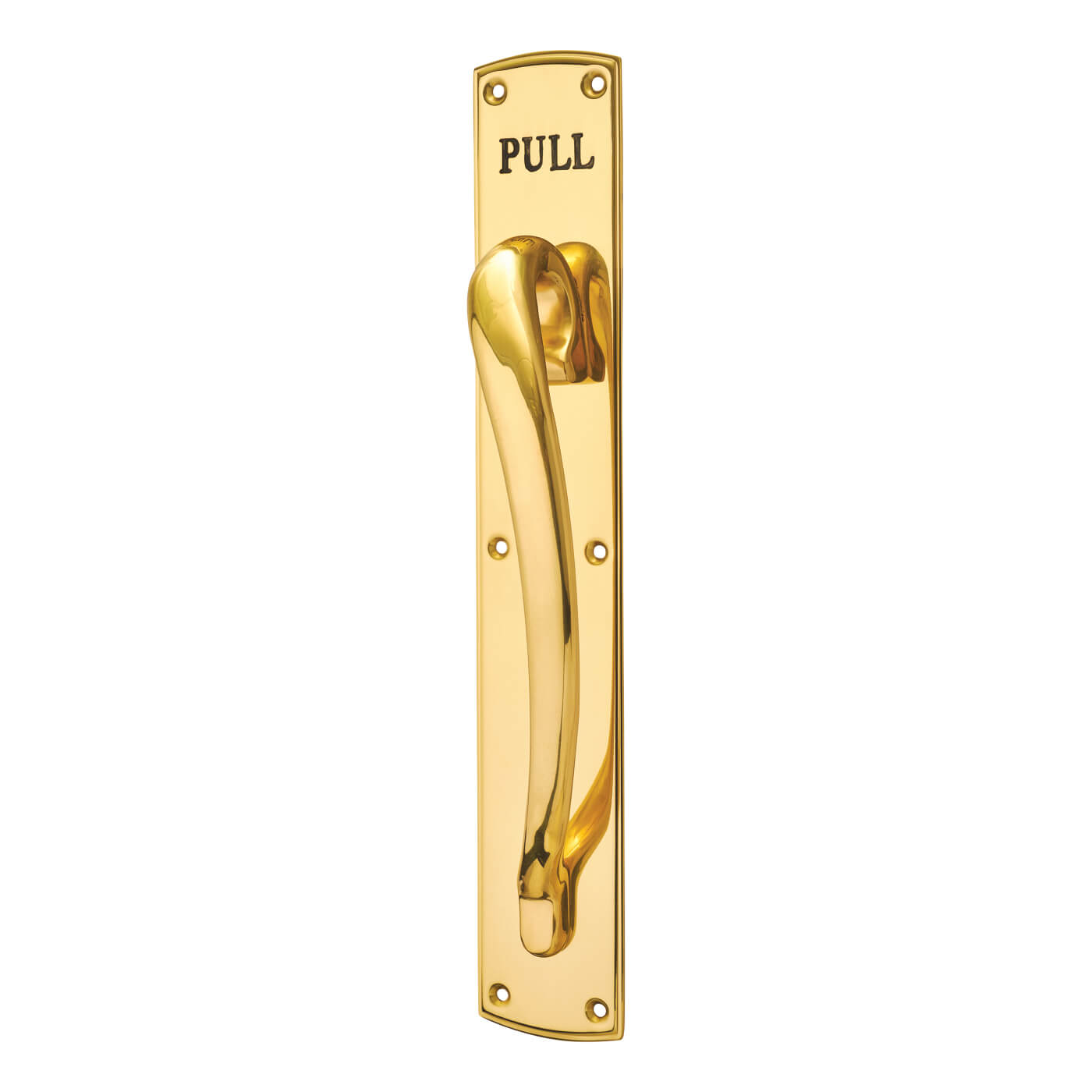 Polished Brass Offset Door Pull Handle on Plate - PULL - Screw Fix - 450 x 75mm - RH - view 2