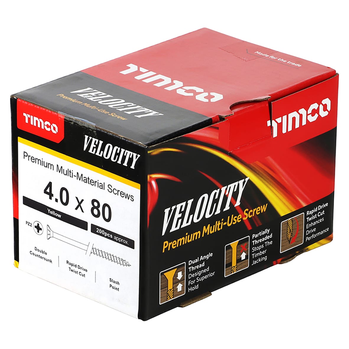 Velocity Pozi Countersunk Wood Screws - 4.0 x 80mm - Yellow Zinc - Pack of 200 - view 3