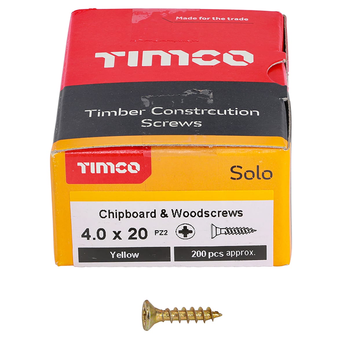 Solo Chippy Pozi Countersunk Wood Screws - 4.0 x 20mm - Yellow Zinc - Pack of 200 - view 2