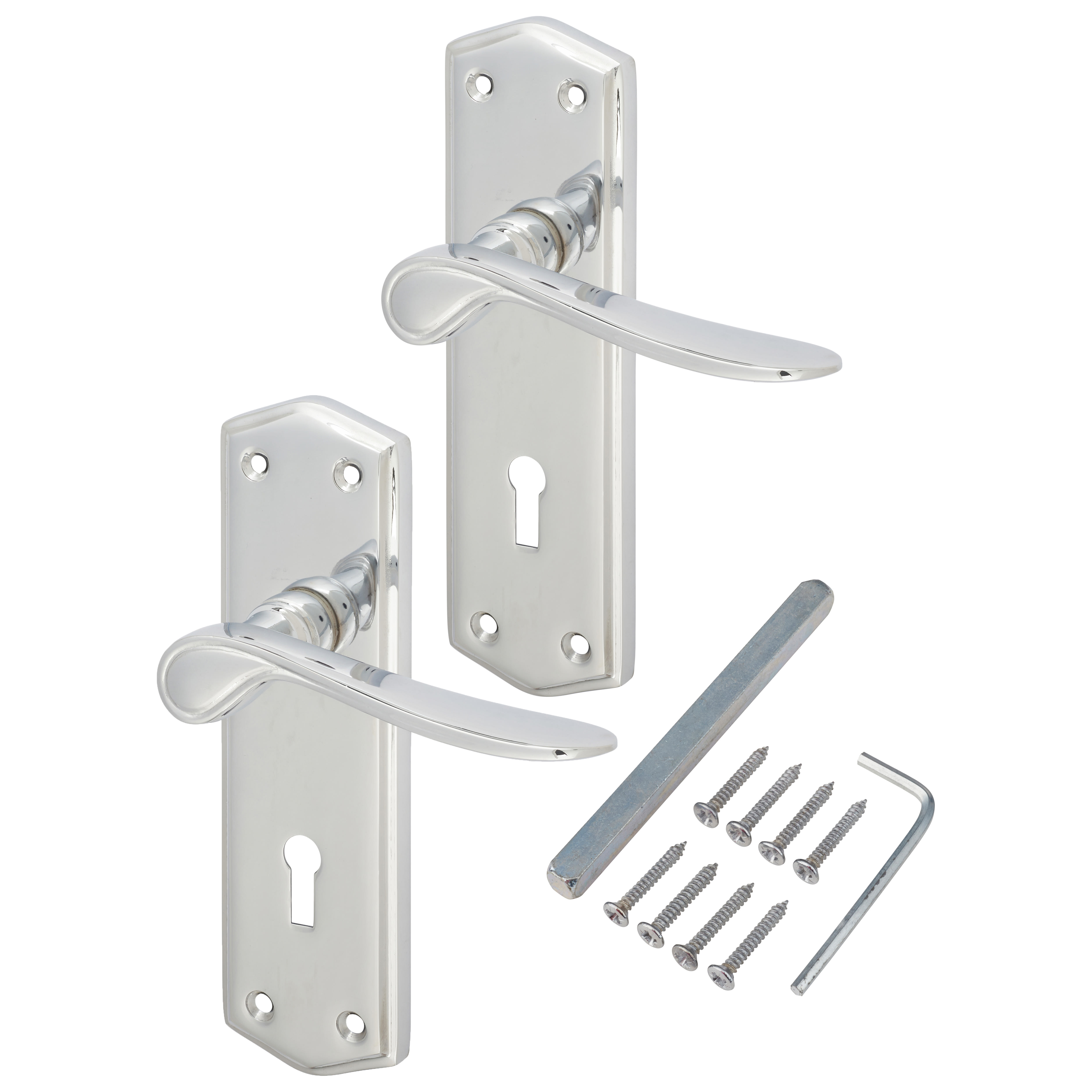 Polished Chrome Keyhole Lock Door Handles - Rome Range - 170 x 50mm - view 3