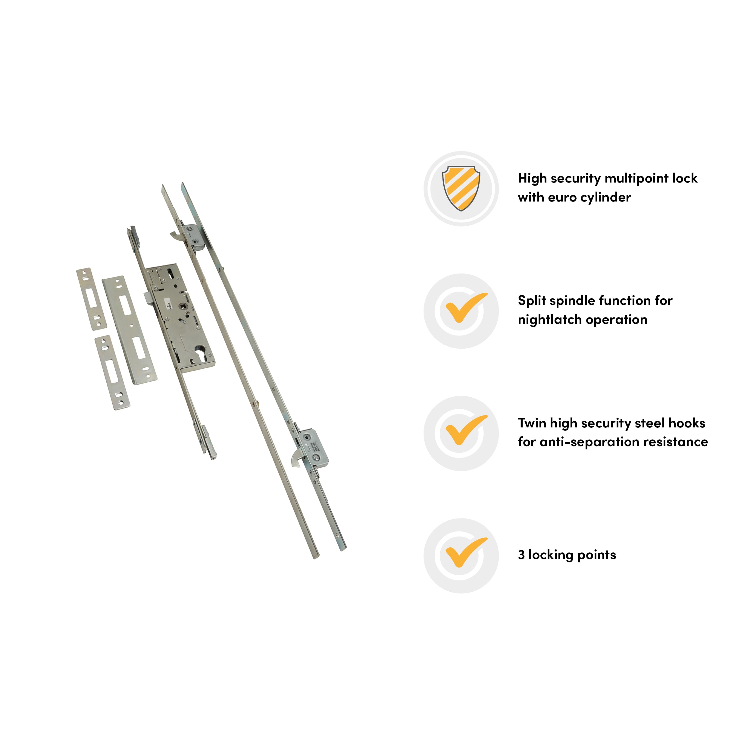 High Security Multipoint Door Lock - 2 Hook - 45mm Backset - 92mm c/c - view 3