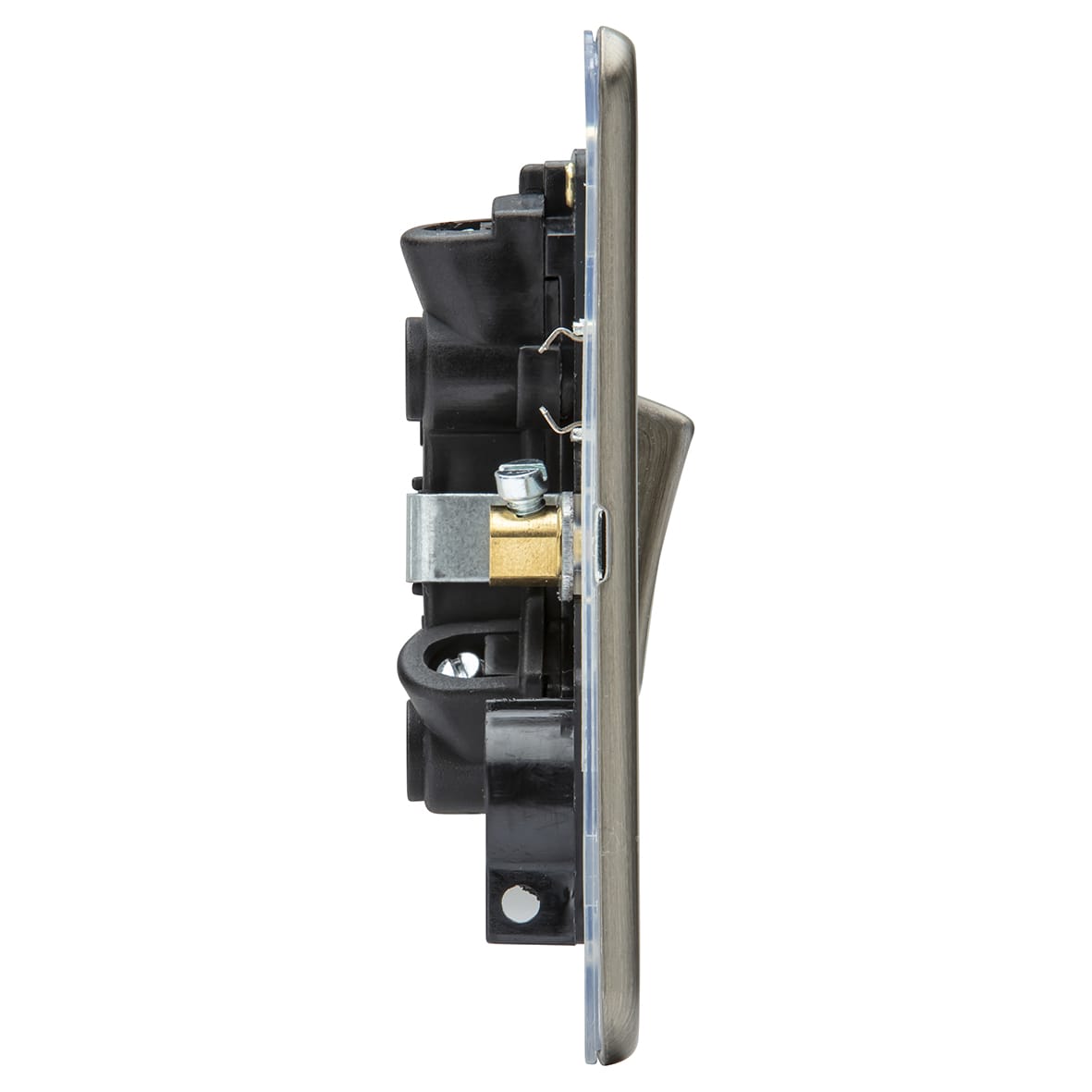 20A 1 Gang Screwless Flat Plate Double Pole Appliance Switch with Neon - Ant Brass - view 2