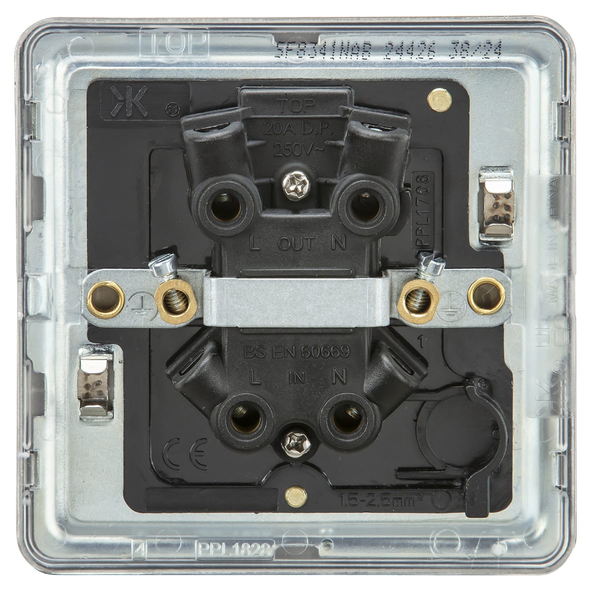 20A 1 Gang Screwless Flat Plate Double Pole Appliance Switch with Neon - Ant Brass - view 3