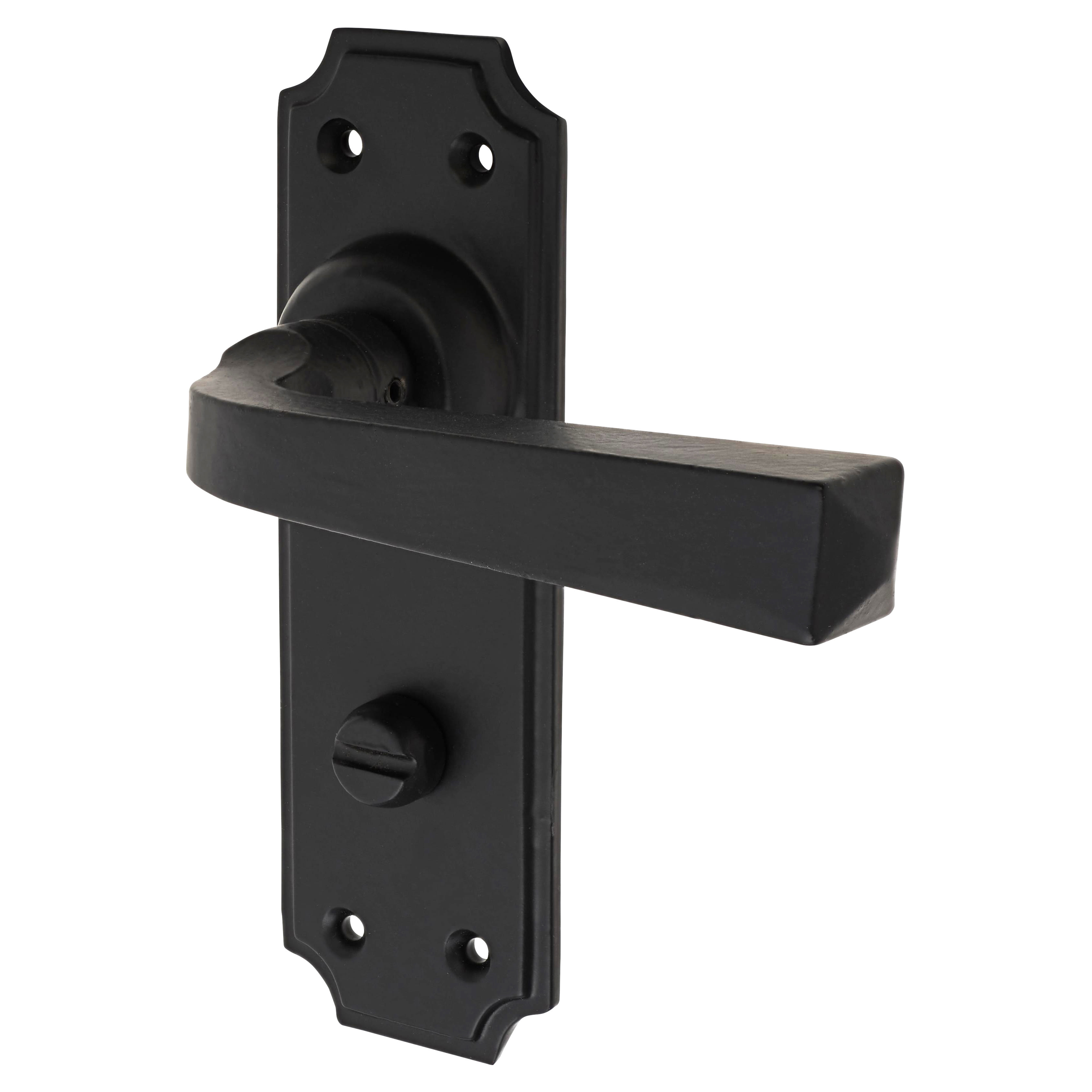 Smooth Black Bathroom Door Handles - York Range - 152 x 48mm - view 2