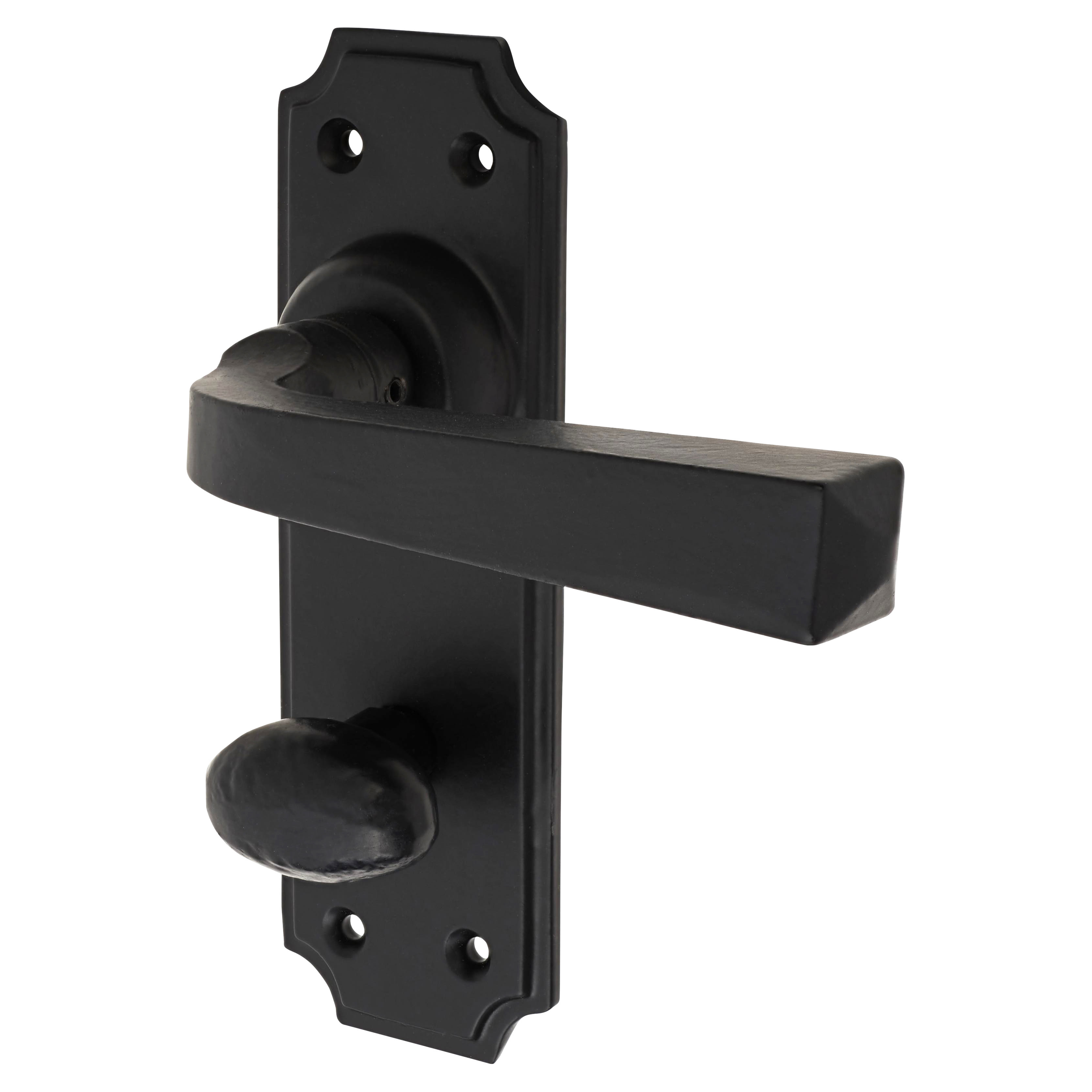 Smooth Black Bathroom Door Handles - York Range - 152 x 48mm - view 3