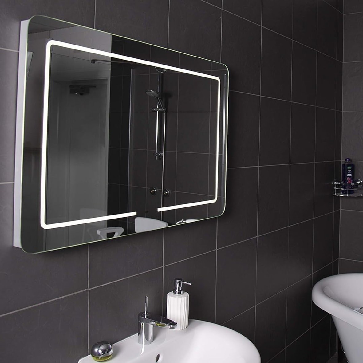 Flexi-Fix Chaumont 23W LED Bathroom Mirror - Demister & Shaver Socket - 900 x 600 x 55mm - view 2