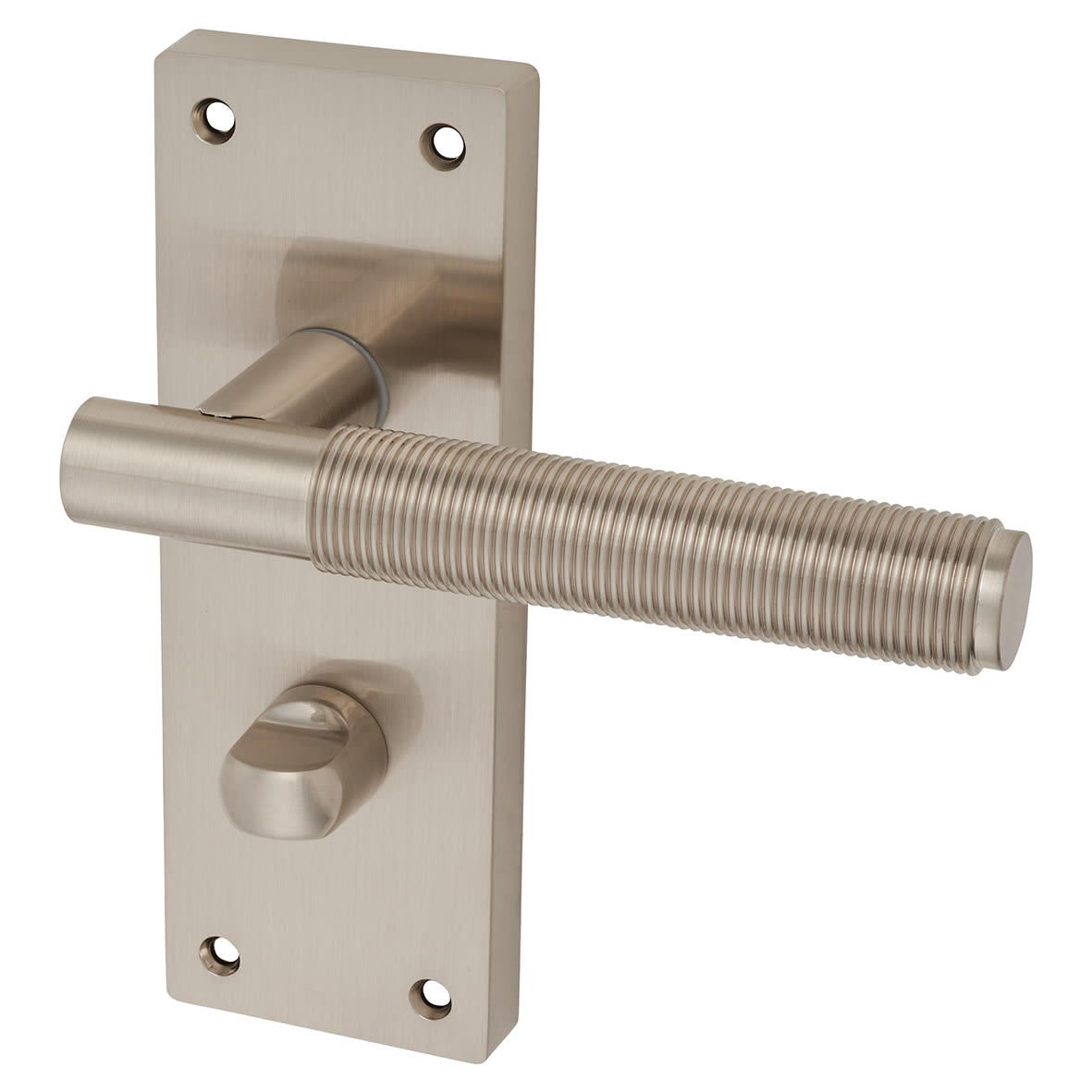 Satin Nickel Reeded Bathroom Lock Door Handles Pack - Lily Range - view 2