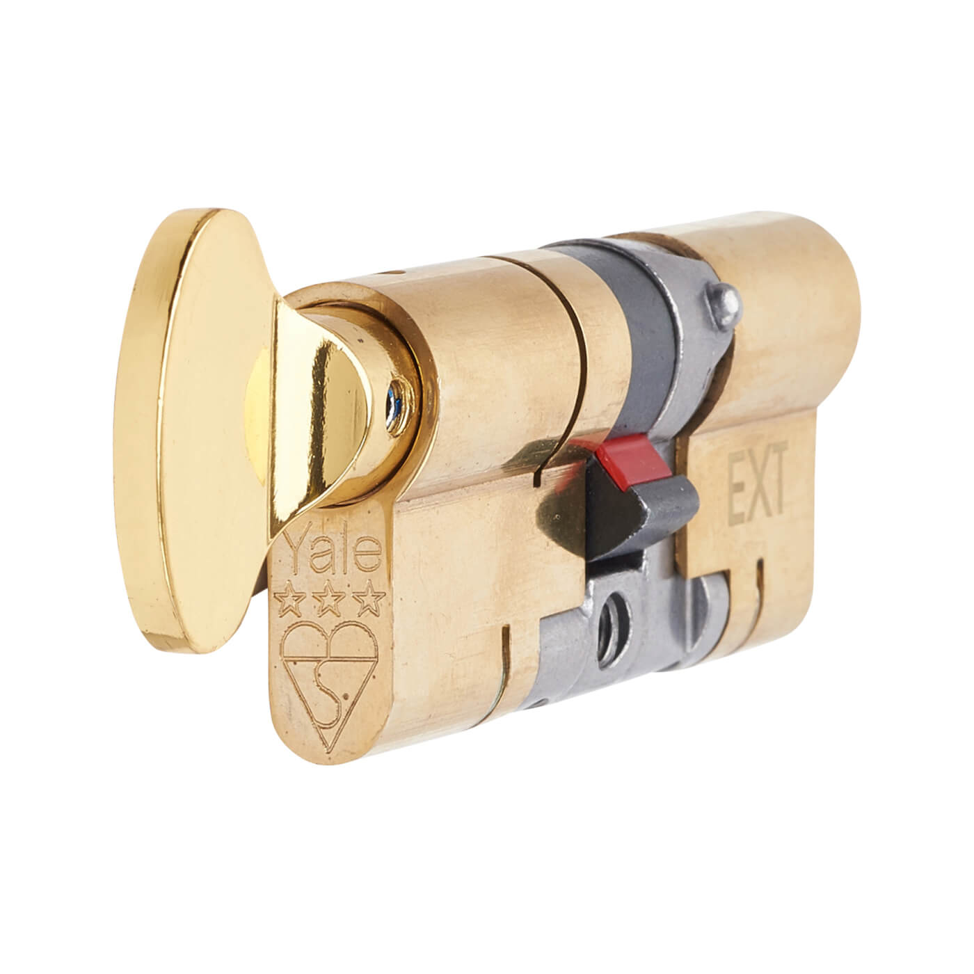 3 Star Anti-Snap Platinum 70mm Euro Thumbturn Cylinder - 35mm Turn + 35mm - Polished Brass - view 3