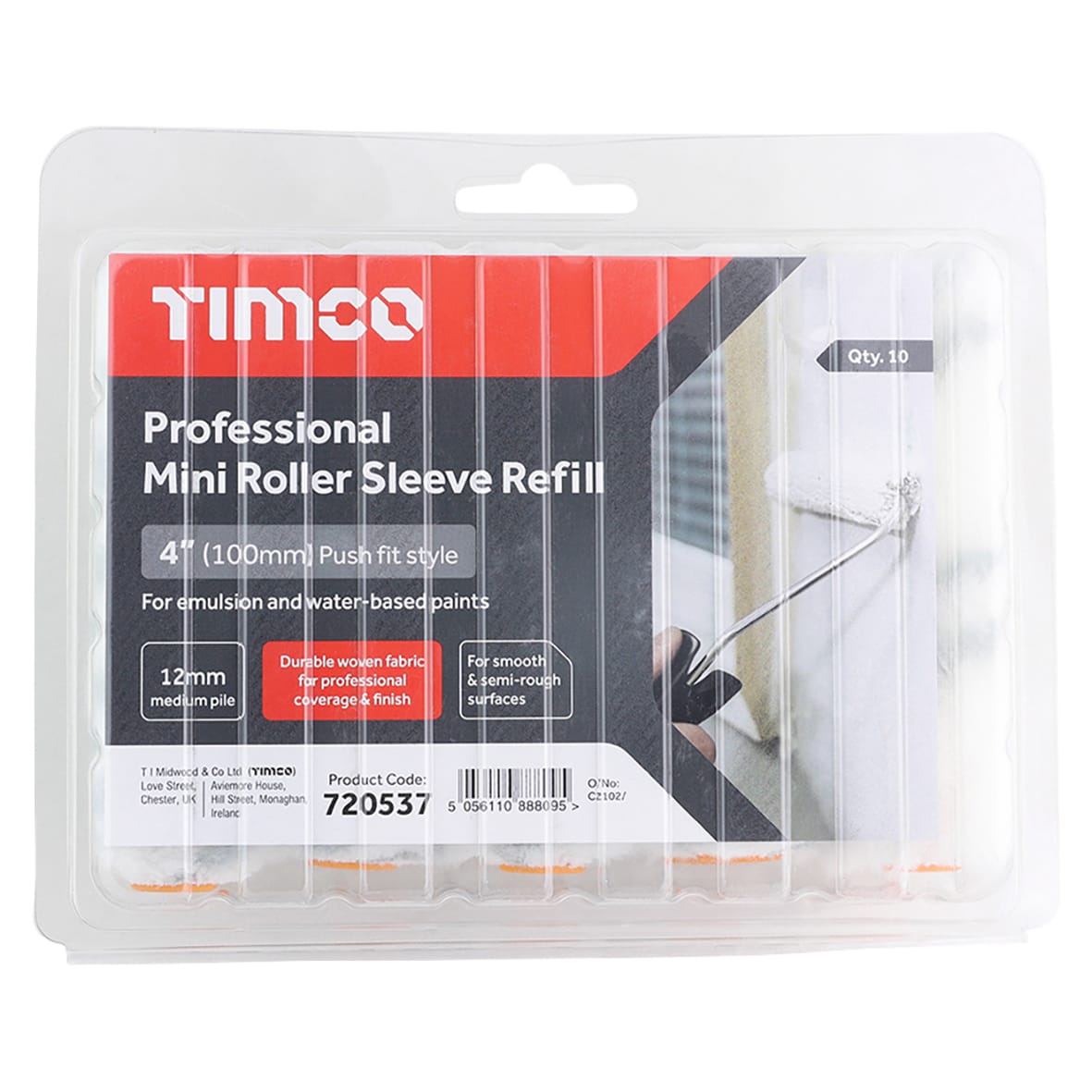Pro Medium Pile Mini Paint Roller Sleeves - 4"/100mm Width - Pack of 10 - view 2