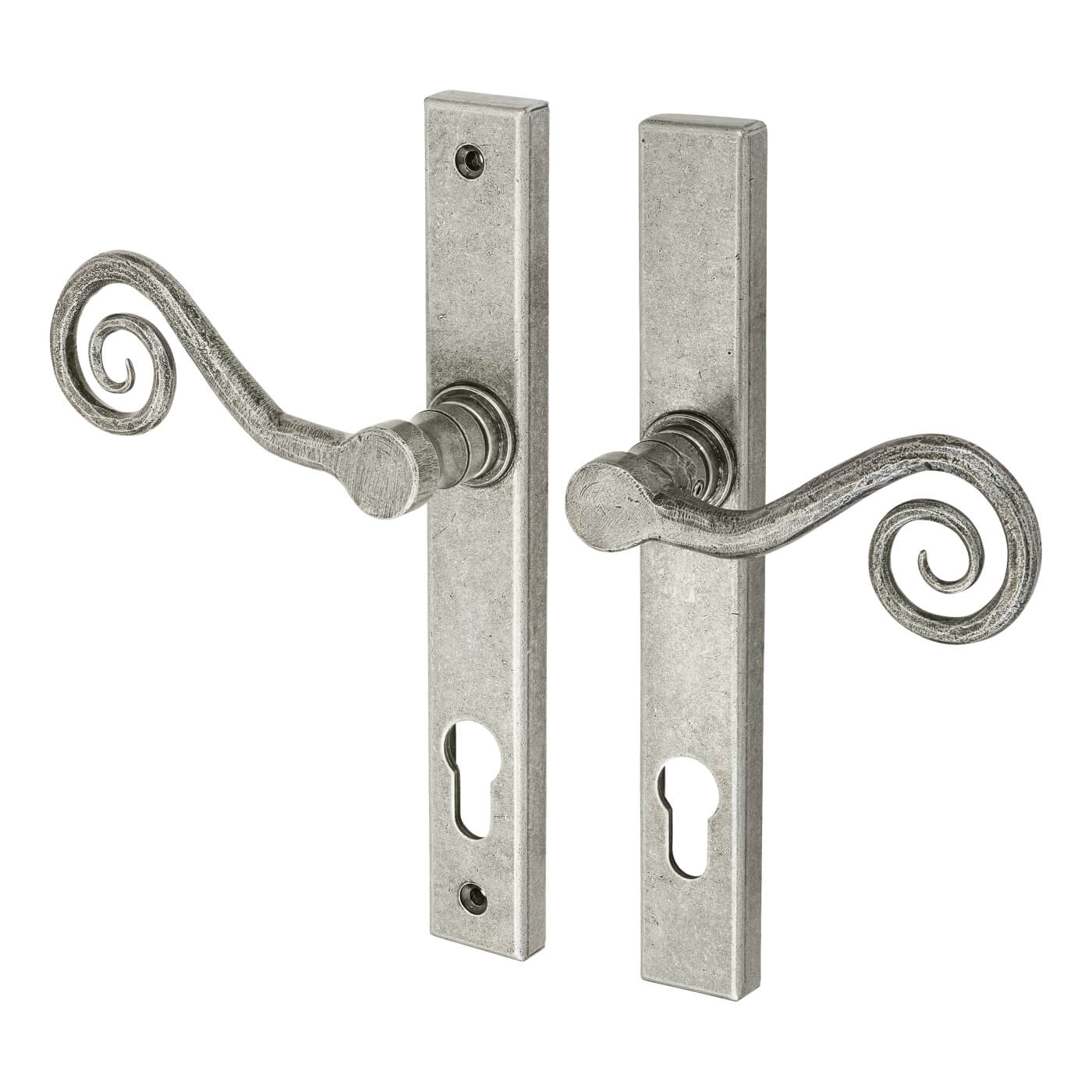 Pewter Monkey Tail Multipoint Euro Lock Door Handles - RH - 92mm c/c - view 2