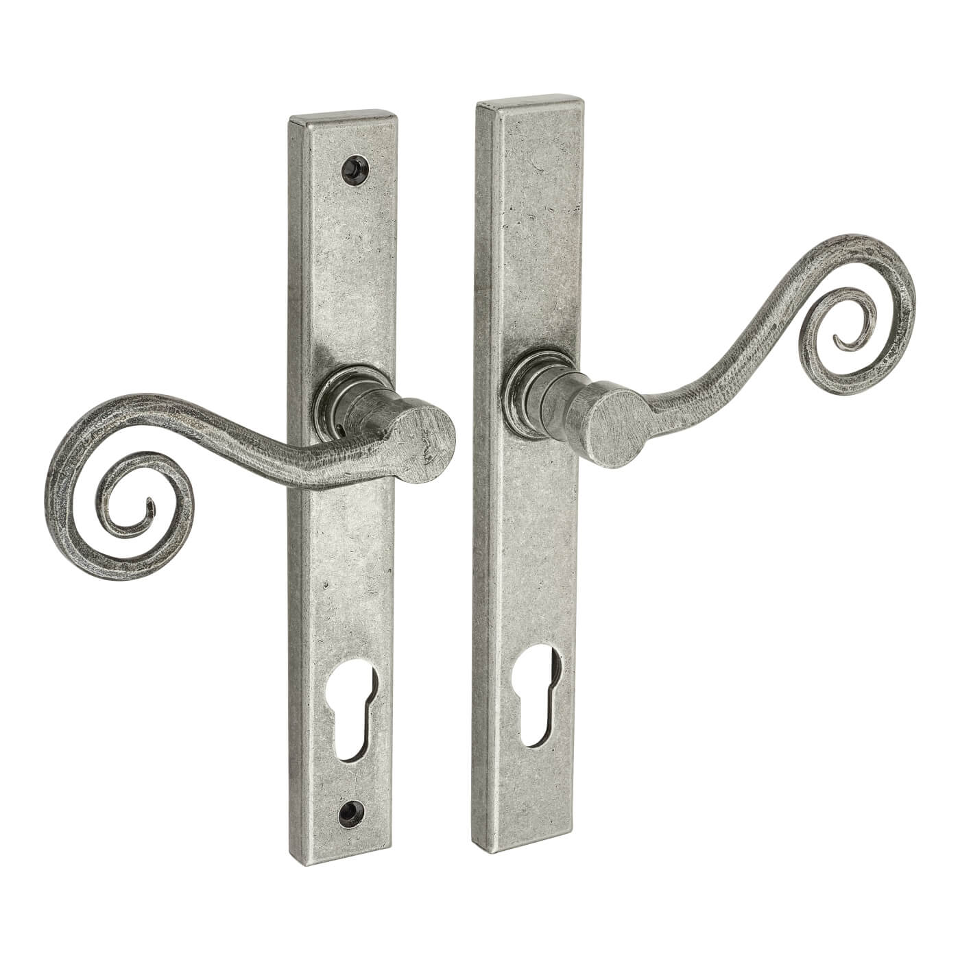 Pewter Monkey Tail Multipoint Euro Lock Door Handles - RH - 92mm c/c - view 3