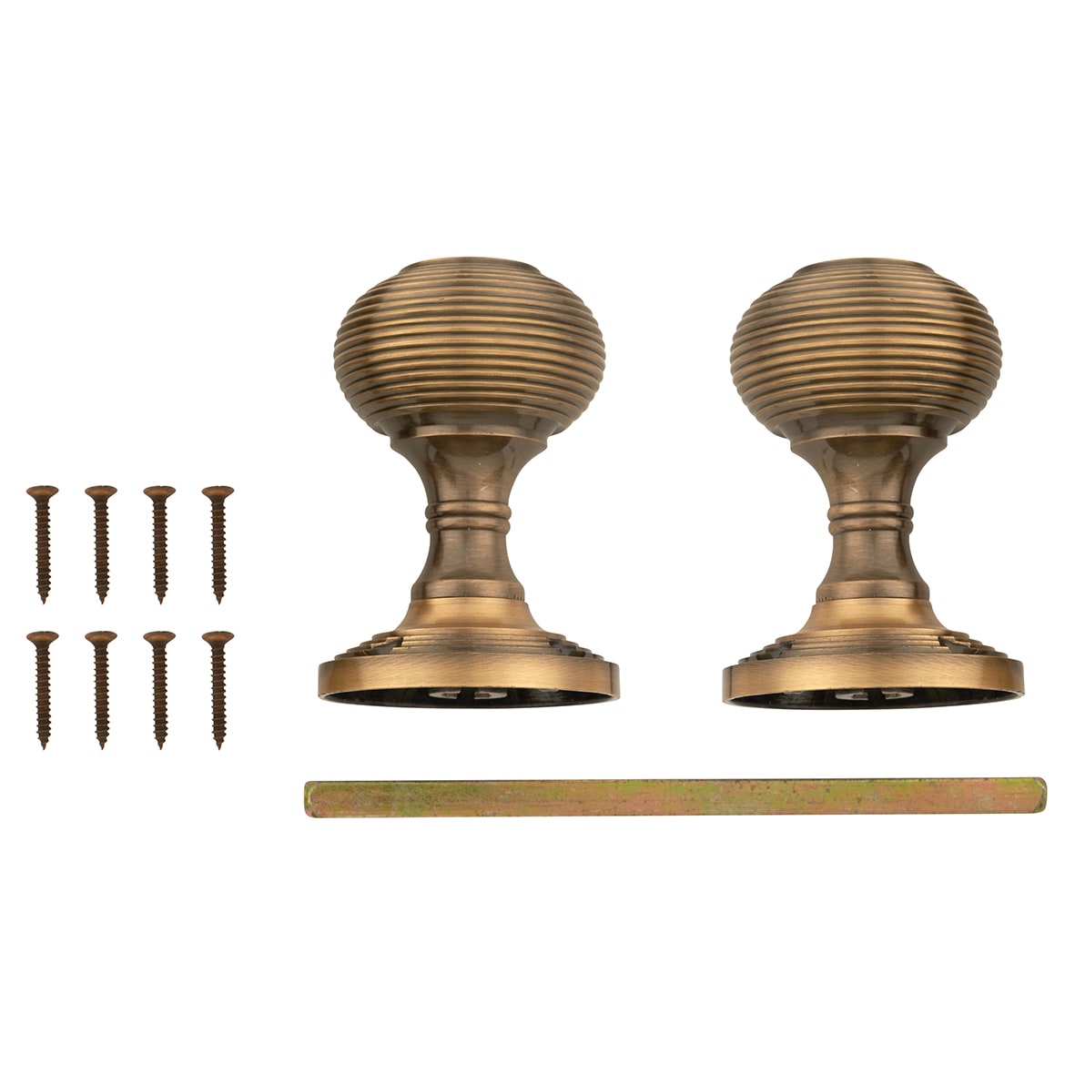Antique Brass Beehive Mortice Door Knob - 60mm Rose Diameter - view 5