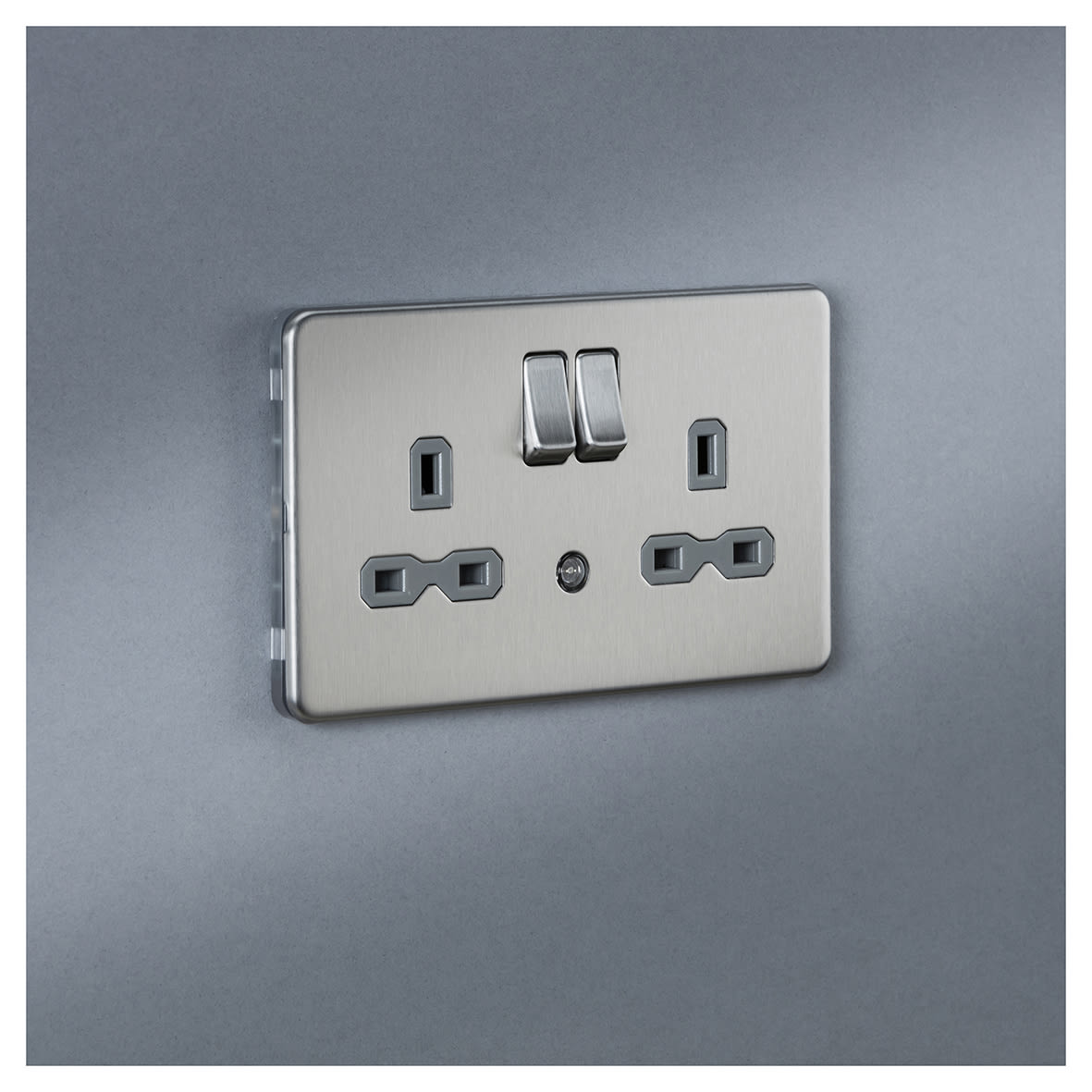 13A 2G DP Switched Socket - Photocell Nightlight Function - Brushed Chrome/Grey - view 2