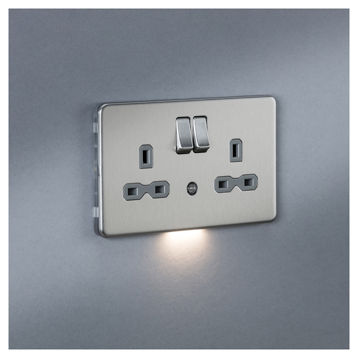 13A 2G DP Switched Socket - Photocell Nightlight Function - Brushed Chrome/Grey - view 3
