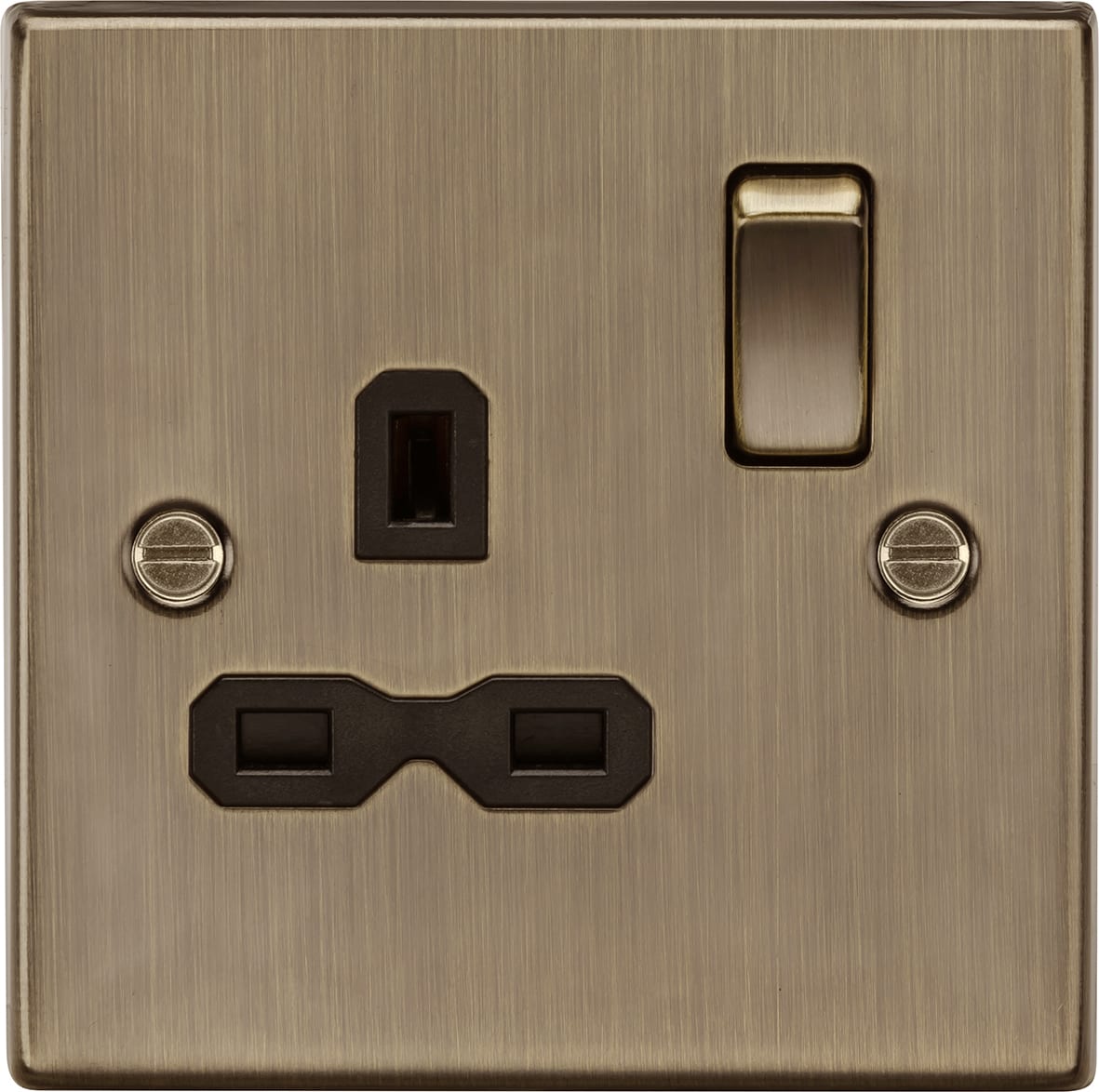 13A 1 Gang Double Pole Switched Socket - Antique Brass with Black Insert - view 4