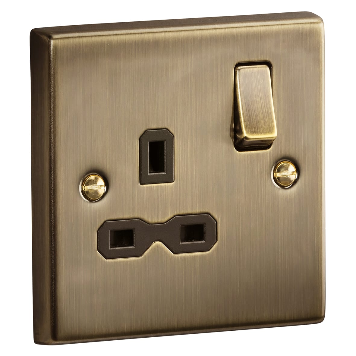 13A 1 Gang Double Pole Switched Socket - Antique Brass with Black Insert - view 5