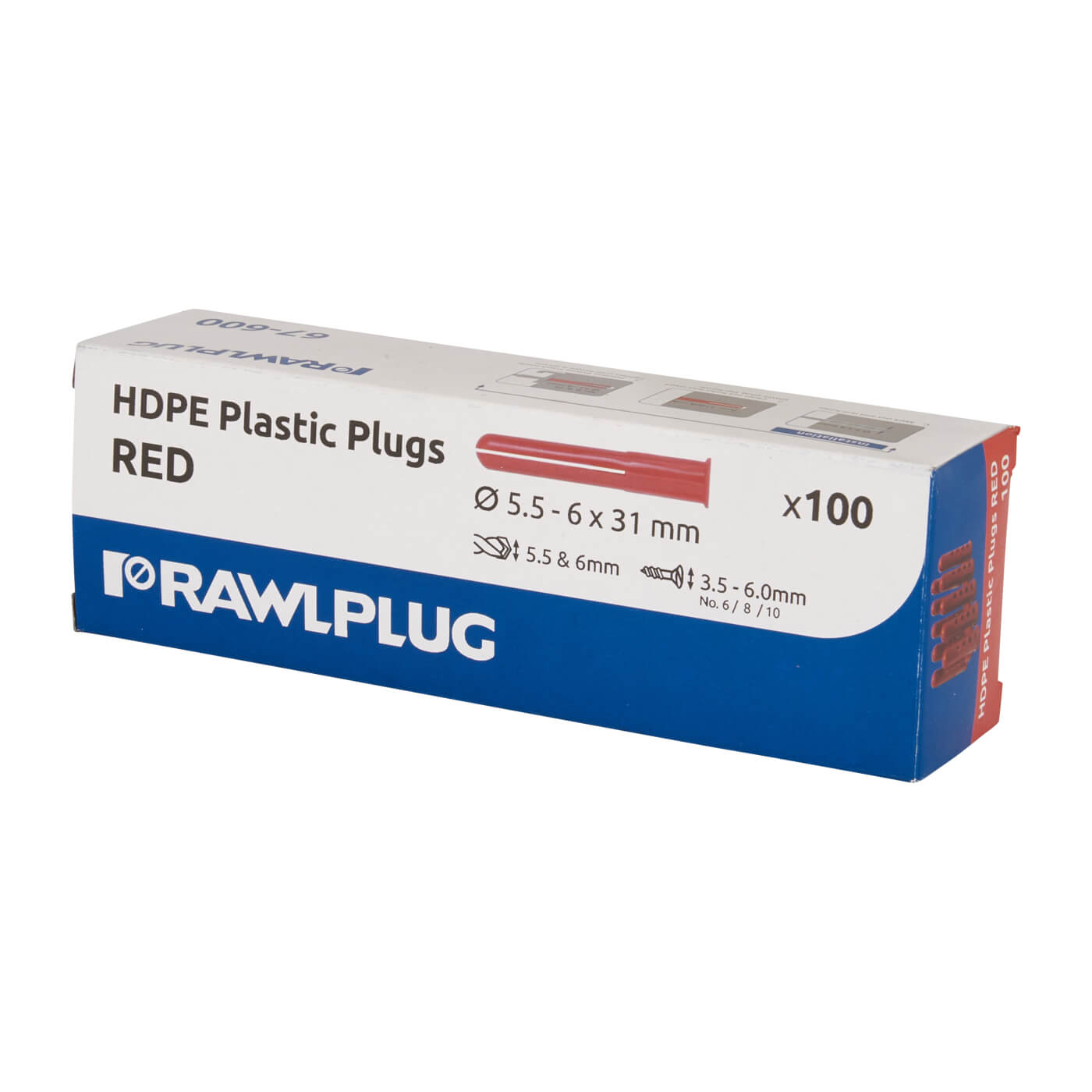 HDPE Plastic Wall Plug - 6 x 31mm - Red - Pack of 100 - view 4