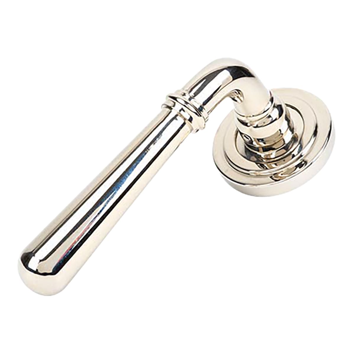 Polished Nickel Door Handles on Round Art Deco Rose - Newbury Range - view 2
