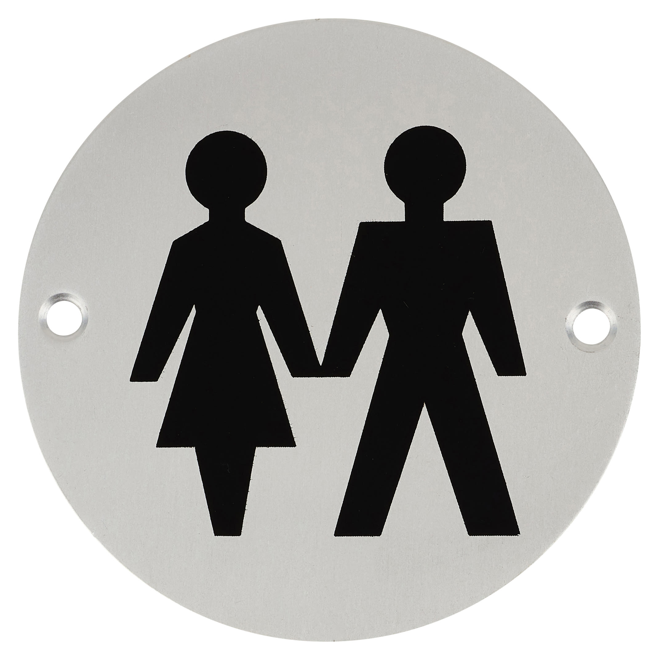 Unisex Toilet Door Sign - 75mm Diameter - Satin Aluminium - view 2
