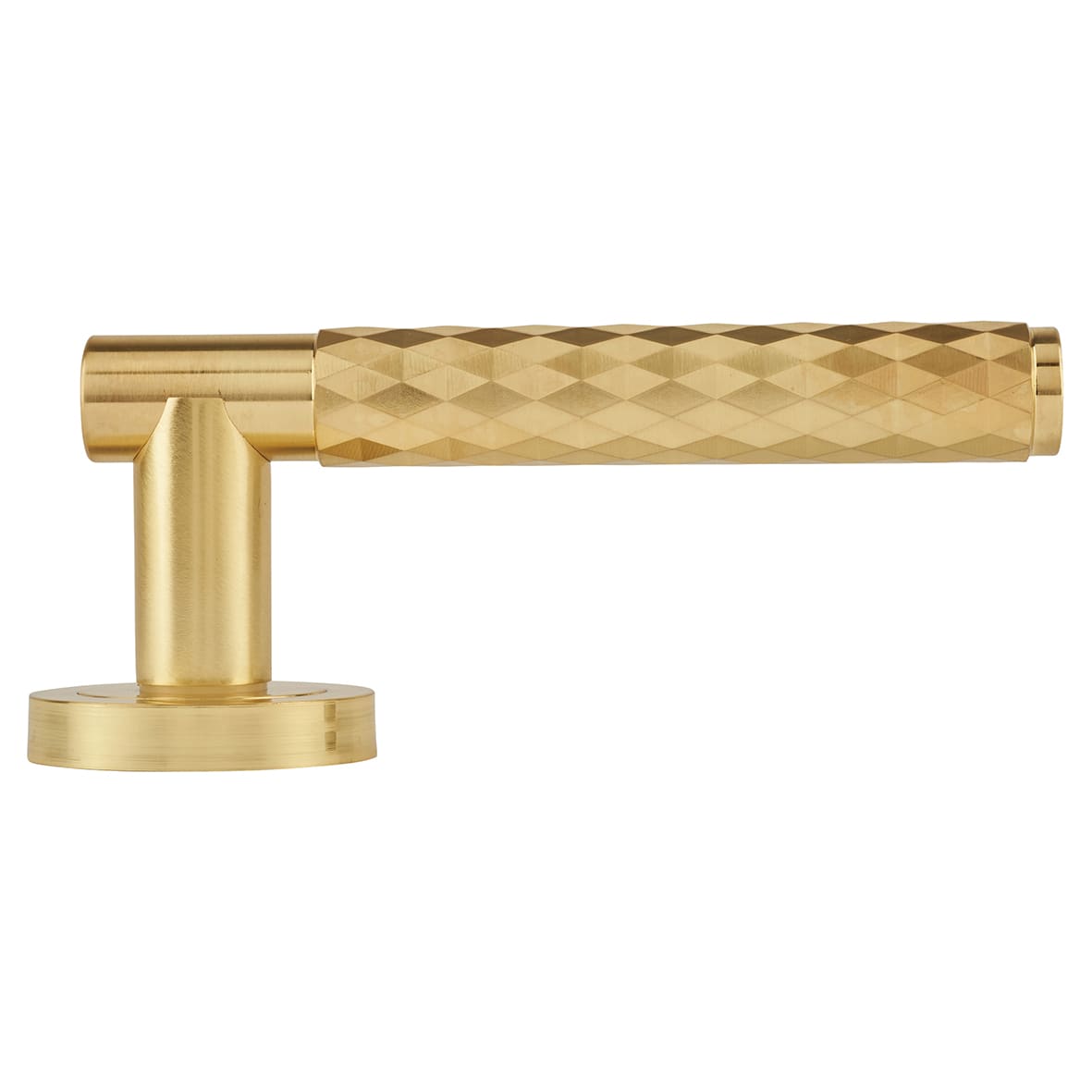 Satin Brass Diamond Door Handles on Round Rose - Luna Range - view 5