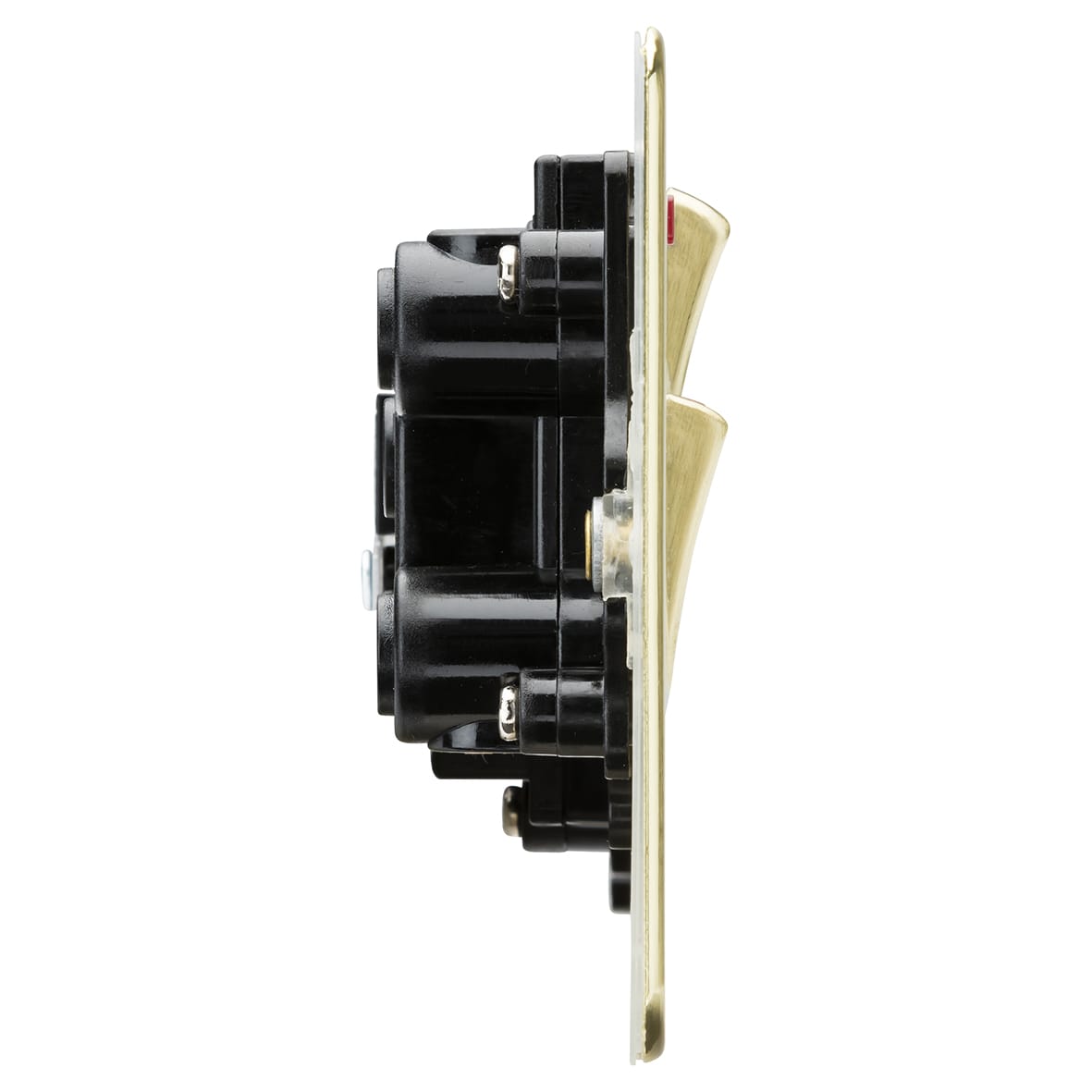 45A Flat Plate DP Cooker Switch & 13A Socket with Neons - Brushed Brass/ Black Insert - view 2