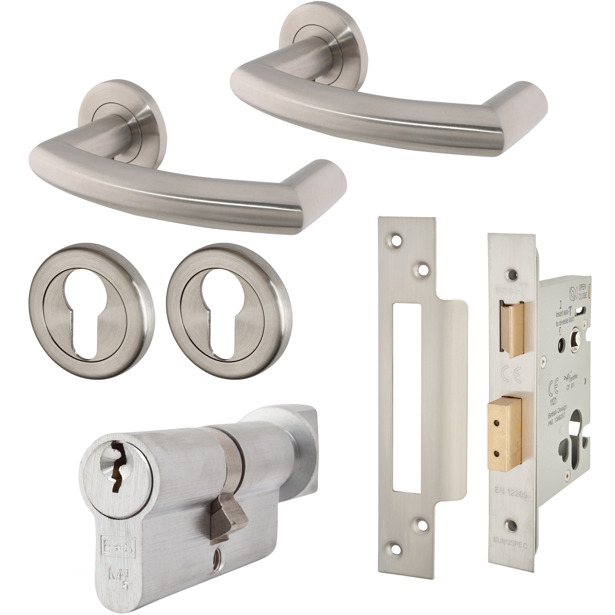 Heavy Duty Euro Lock Door Handle on Rose Fire Door Kit - Power Size 2-5 - Stainless Steel - view 4