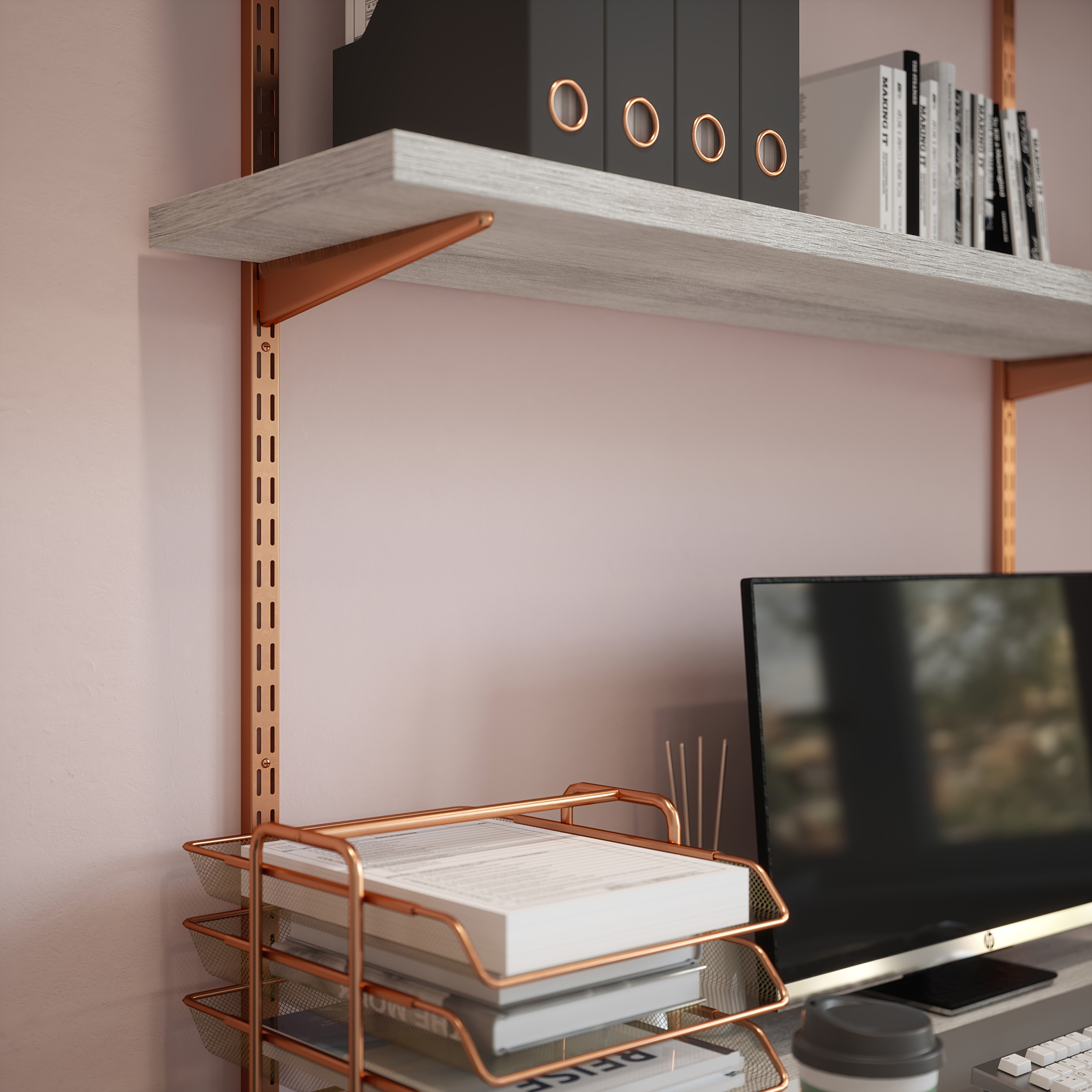 Twin Slot Shelf Wall Upright - 1000mm Length - Polished Copper - view 3