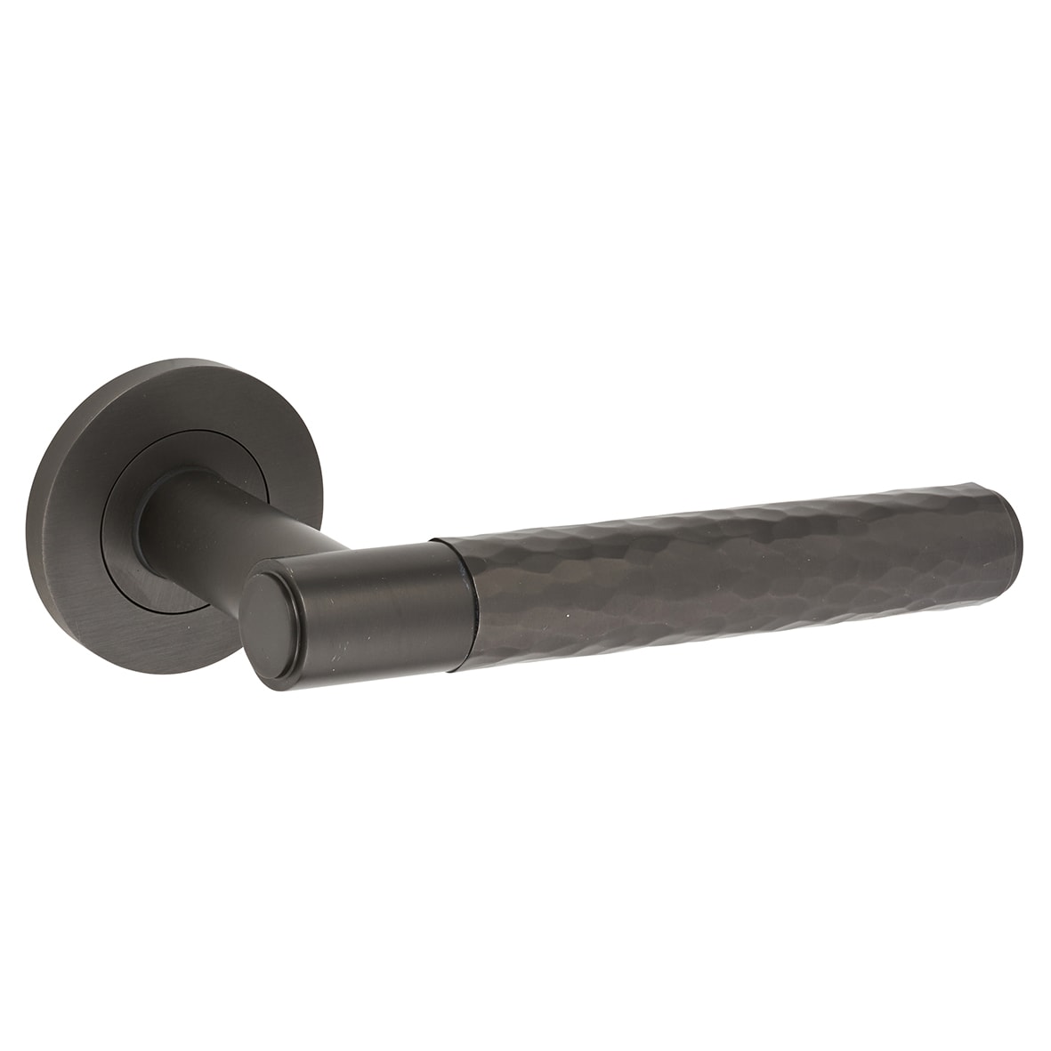 Dark Bronze Hammered Door Handles on Round Rose - Spitfire Range - view 2