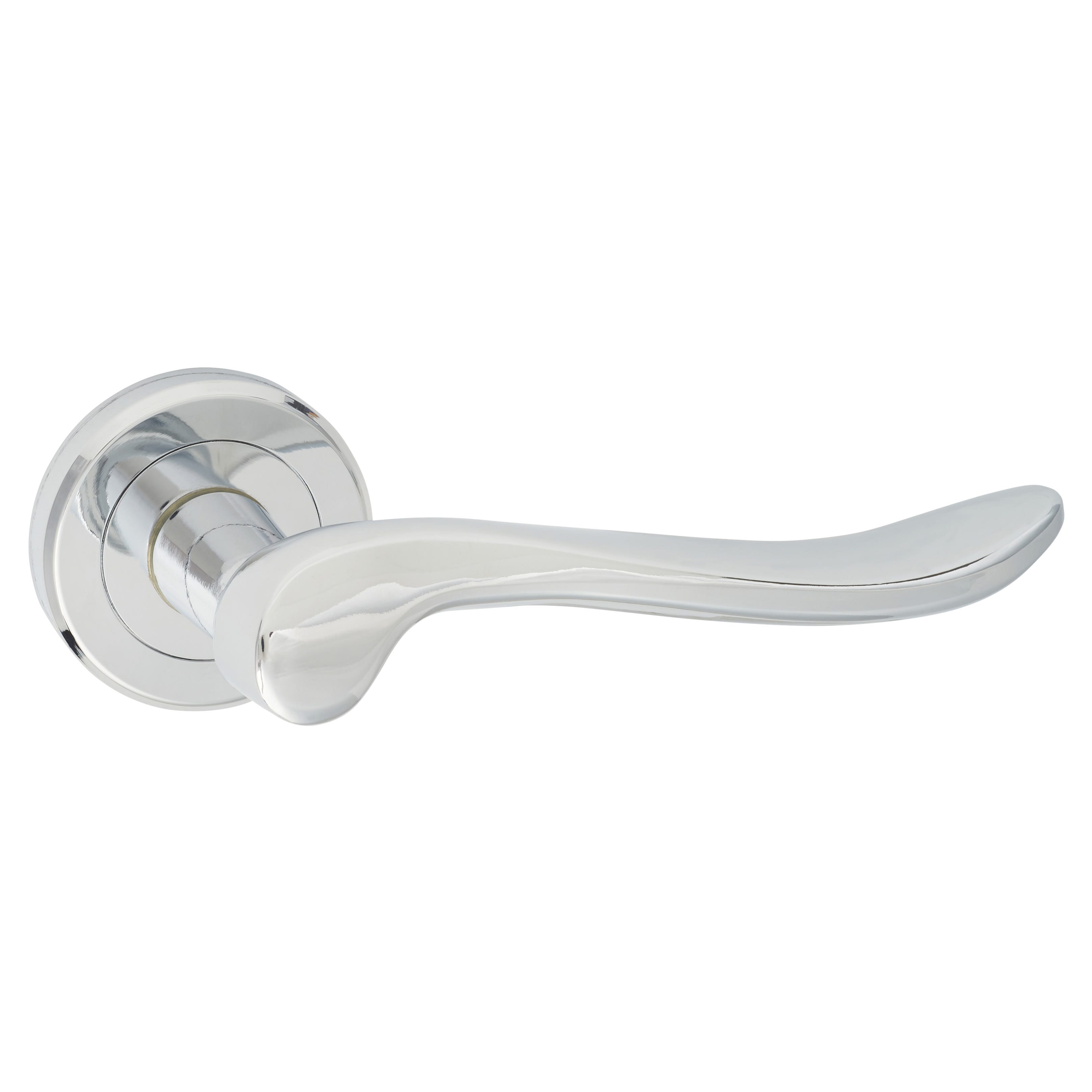 Brass Polished Chrome Scroll Door Handles on Round Rose - Verdun Range - view 2