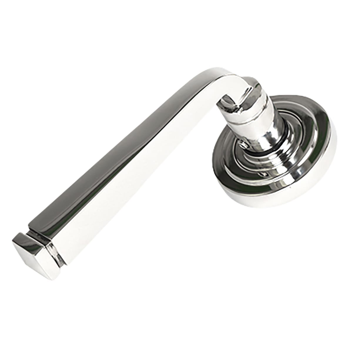Polished Stainless Steel Door Handles on Round Art Deco Rose - Avon Range - view 2