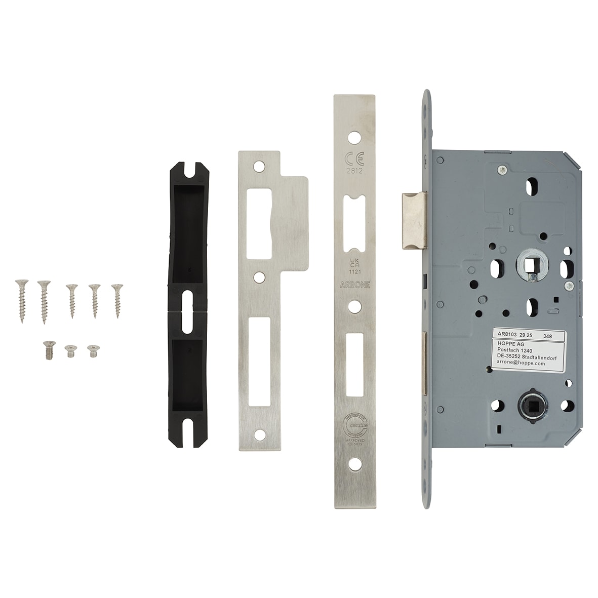 DIN Bathroom Lock - 88mm Case - 60mm Backset - Square - Satin Stainless Steel - view 2