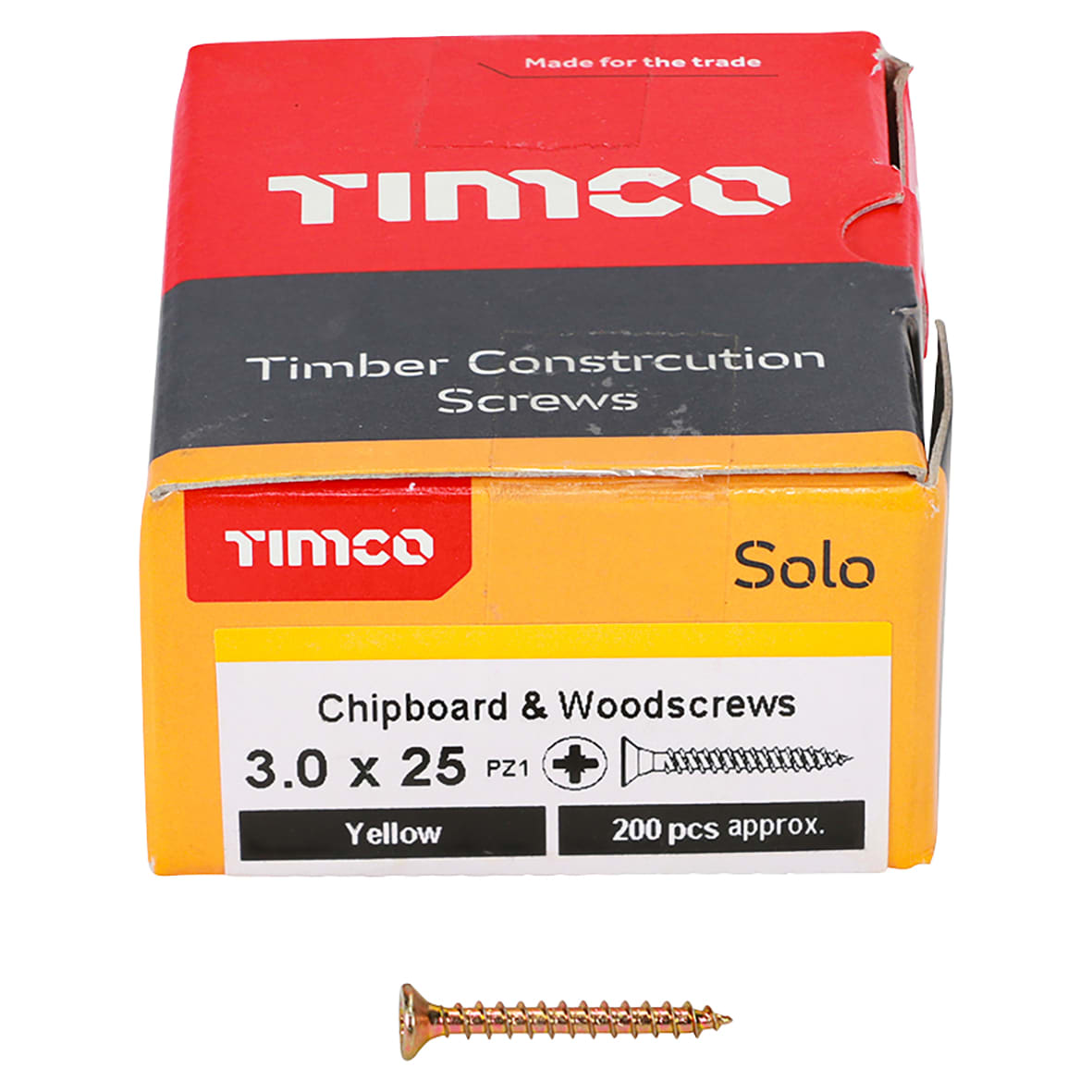Solo Chippy Pozi Countersunk Wood Screws - 3.0 x 25mm - Yellow Zinc - Pack of 200 - view 2