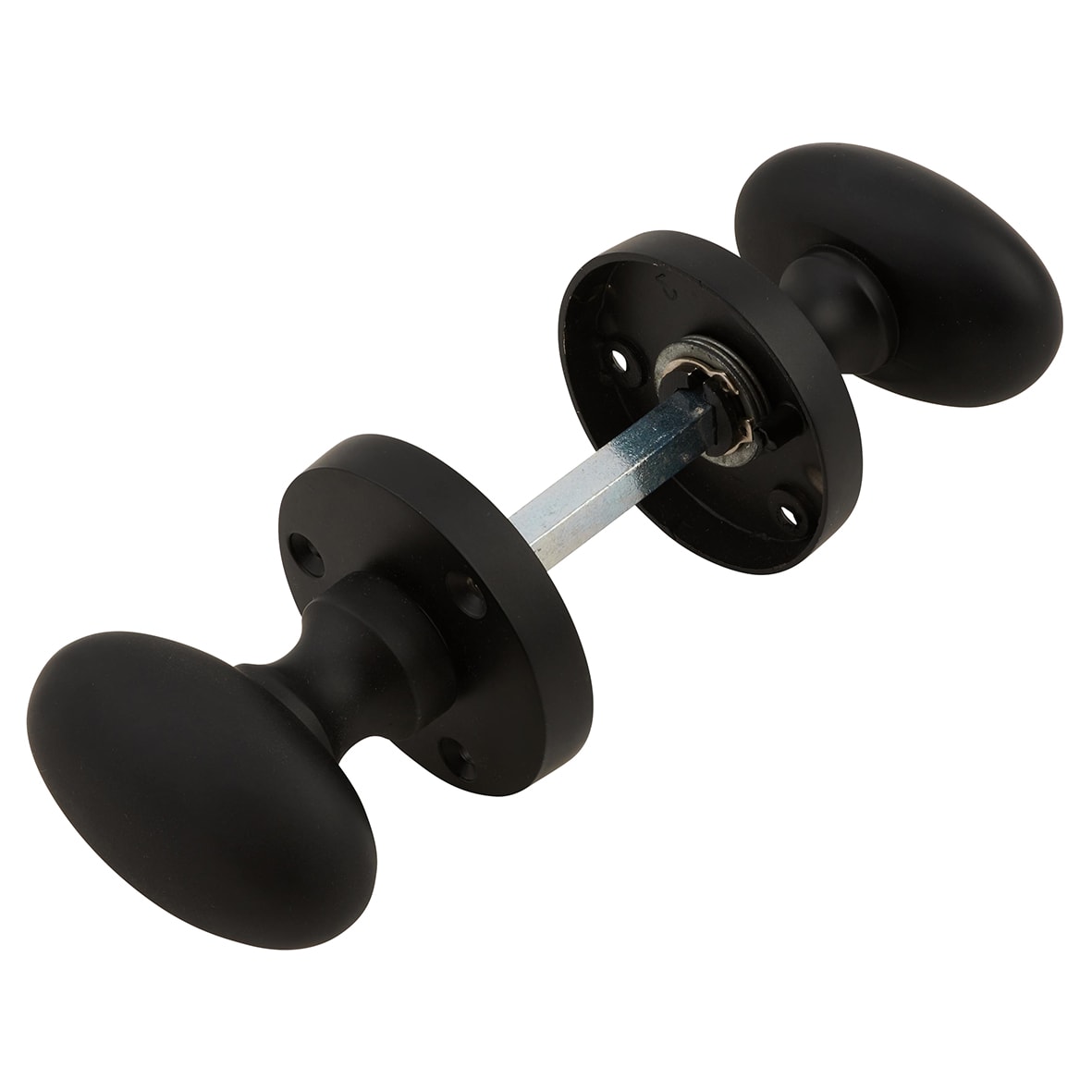 Matt Black Victorian Oval Mortice Door Knob - 61mm Rose Diameter - view 4
