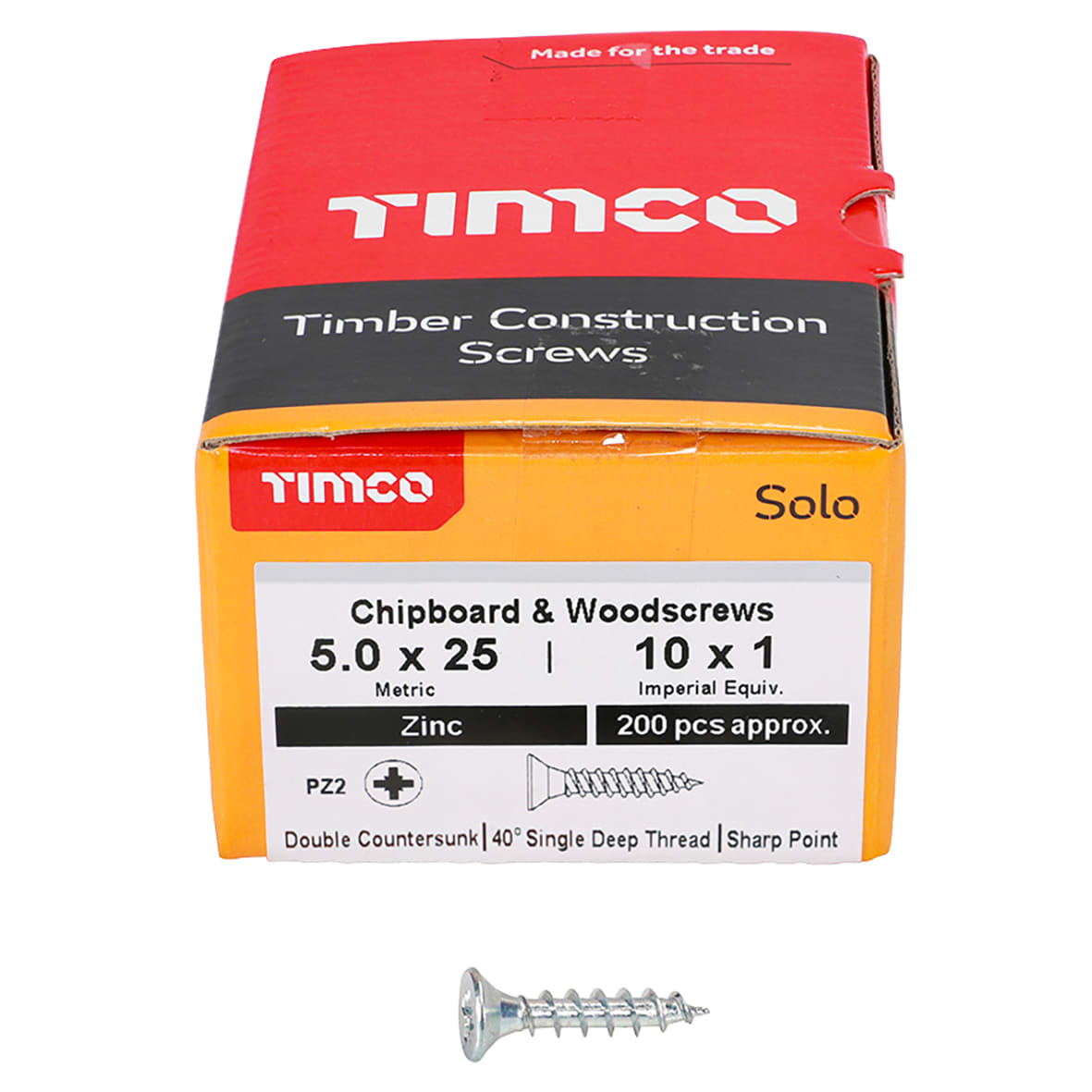 Solo Chippy Pozi Countersunk Wood Screws - 5.0 x 25mm - Zinc Plated - Pack of 200 - view 2