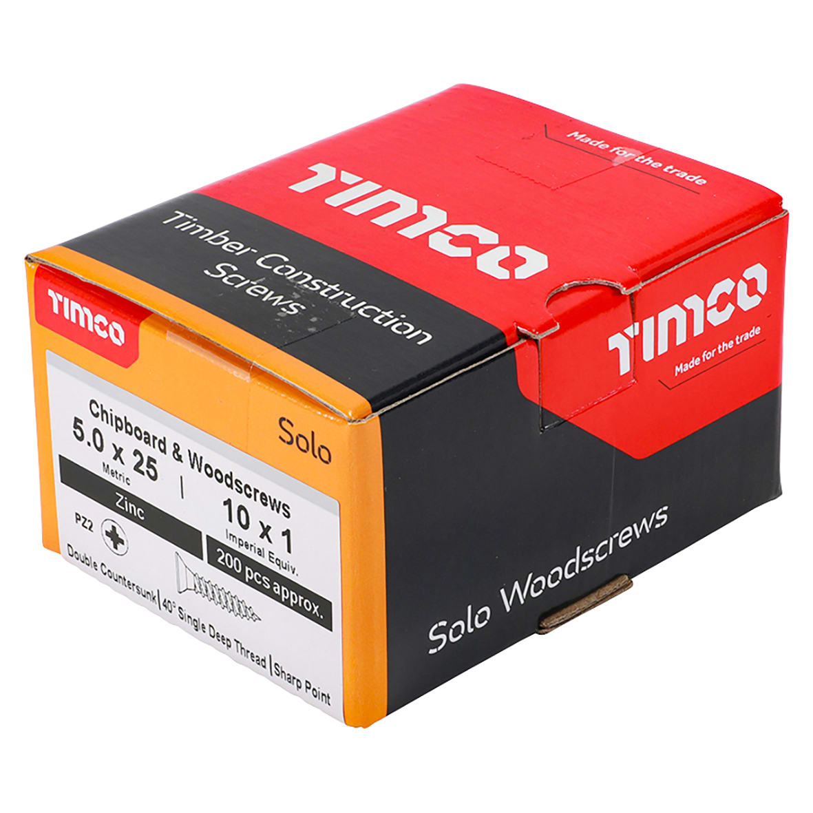 Solo Chippy Pozi Countersunk Wood Screws - 5.0 x 25mm - Zinc Plated - Pack of 200 - view 4