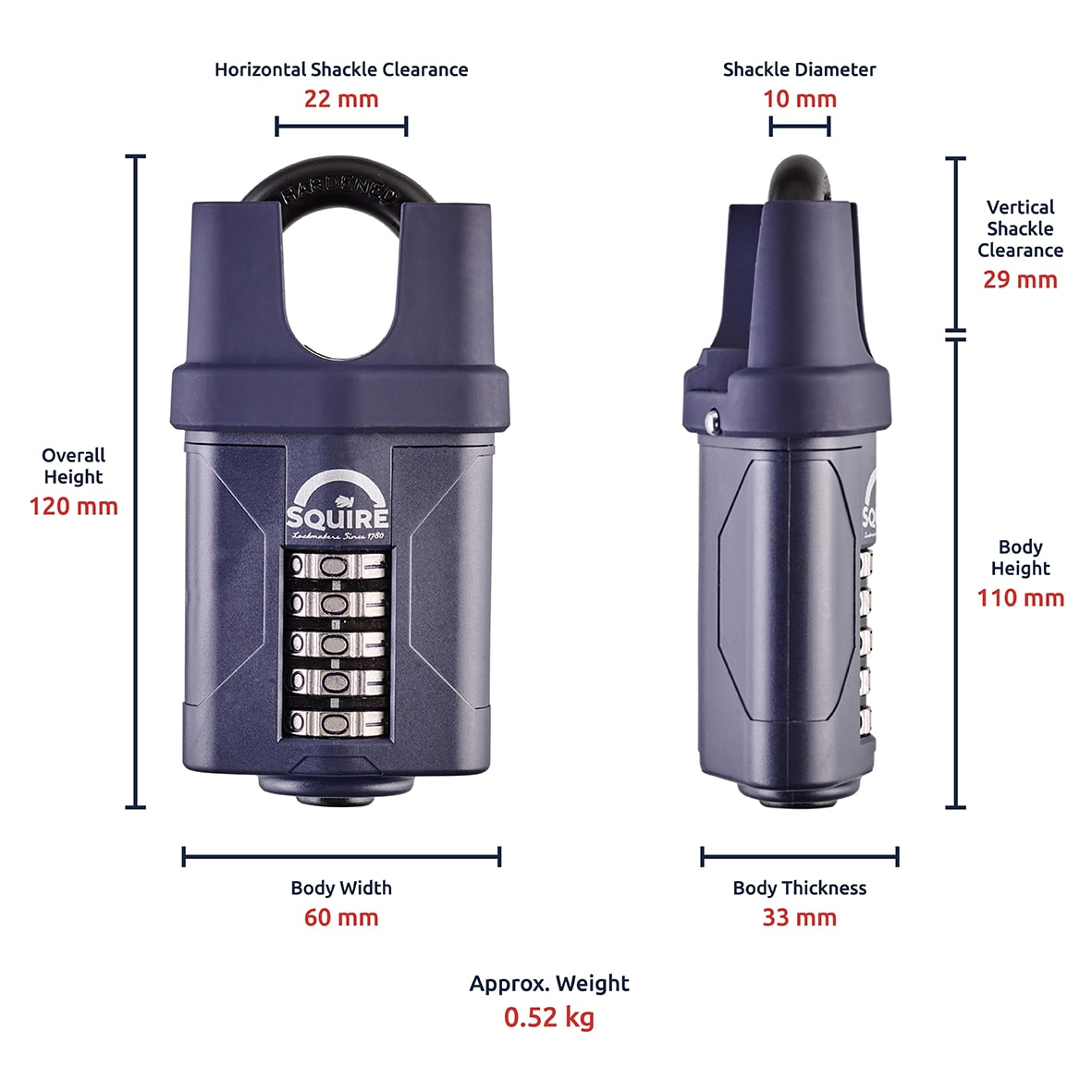 CP60CS Combination All Weather Closed Shackle Padlock - 60mm Body - 33 x 22mm Shackle - Blue - view 5