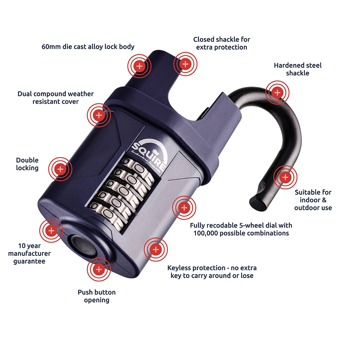 CP60CS Combination All Weather Closed Shackle Padlock - 60mm Body - 33 x 22mm Shackle - Blue - view 6