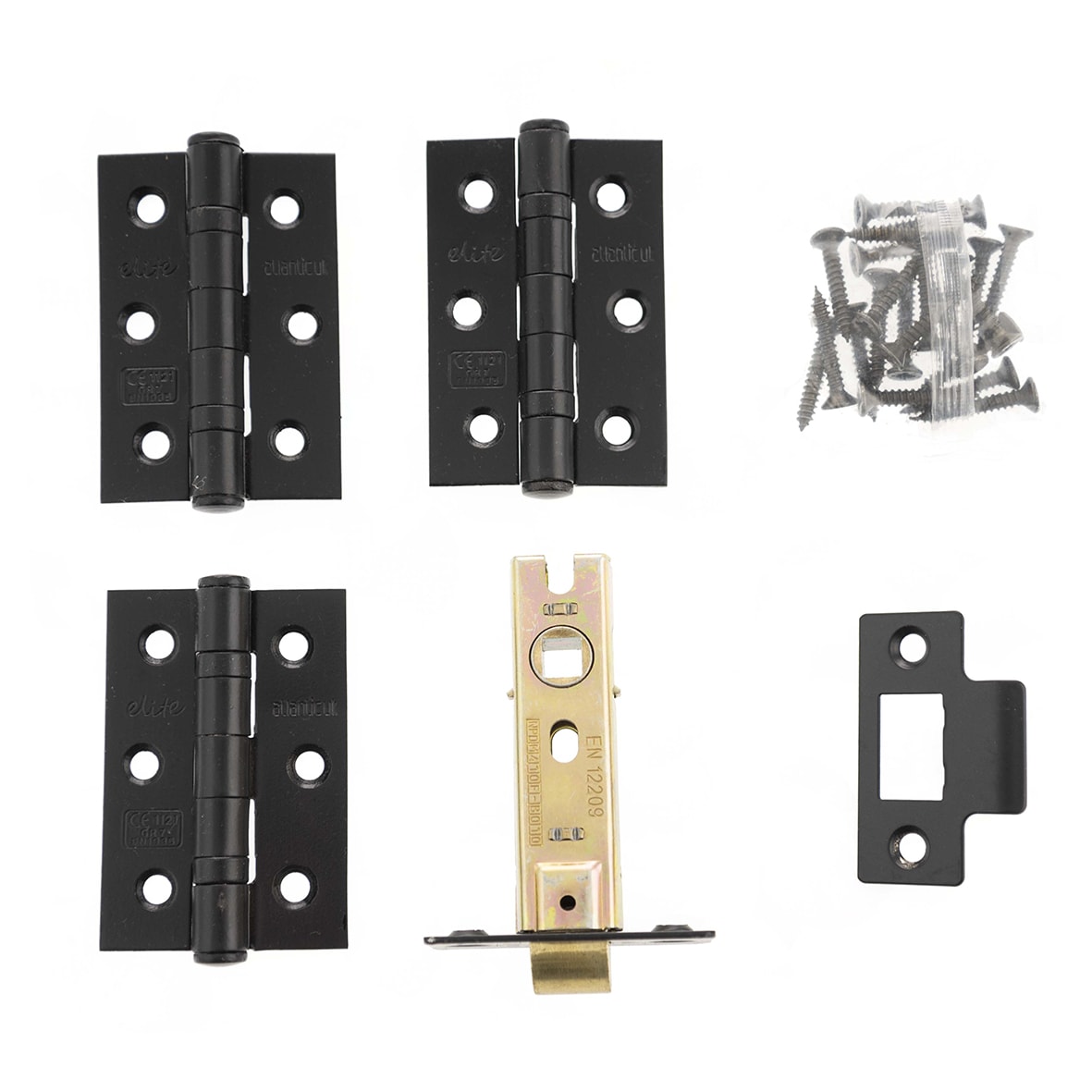 Tubular Latch Pack - 57mm Backset - 3 x Fire Rated Ball Bearing Hinges - Matt Black - view 3