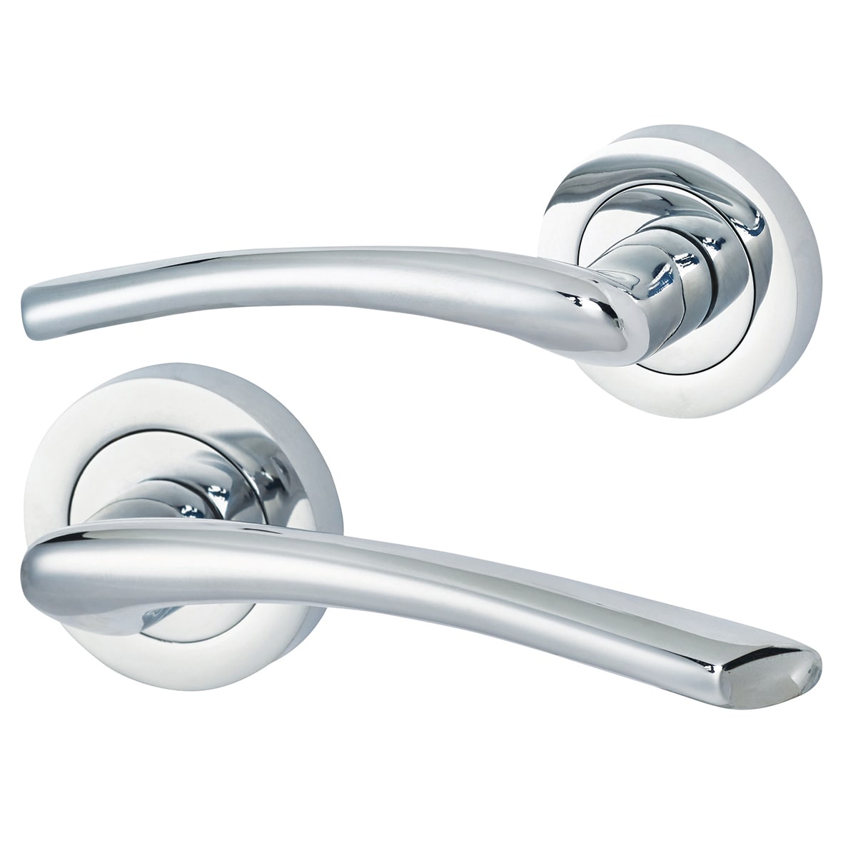 Polished Chrome Bathroom Lock Door Handles on Rose Pack - Rimini Range - view 2