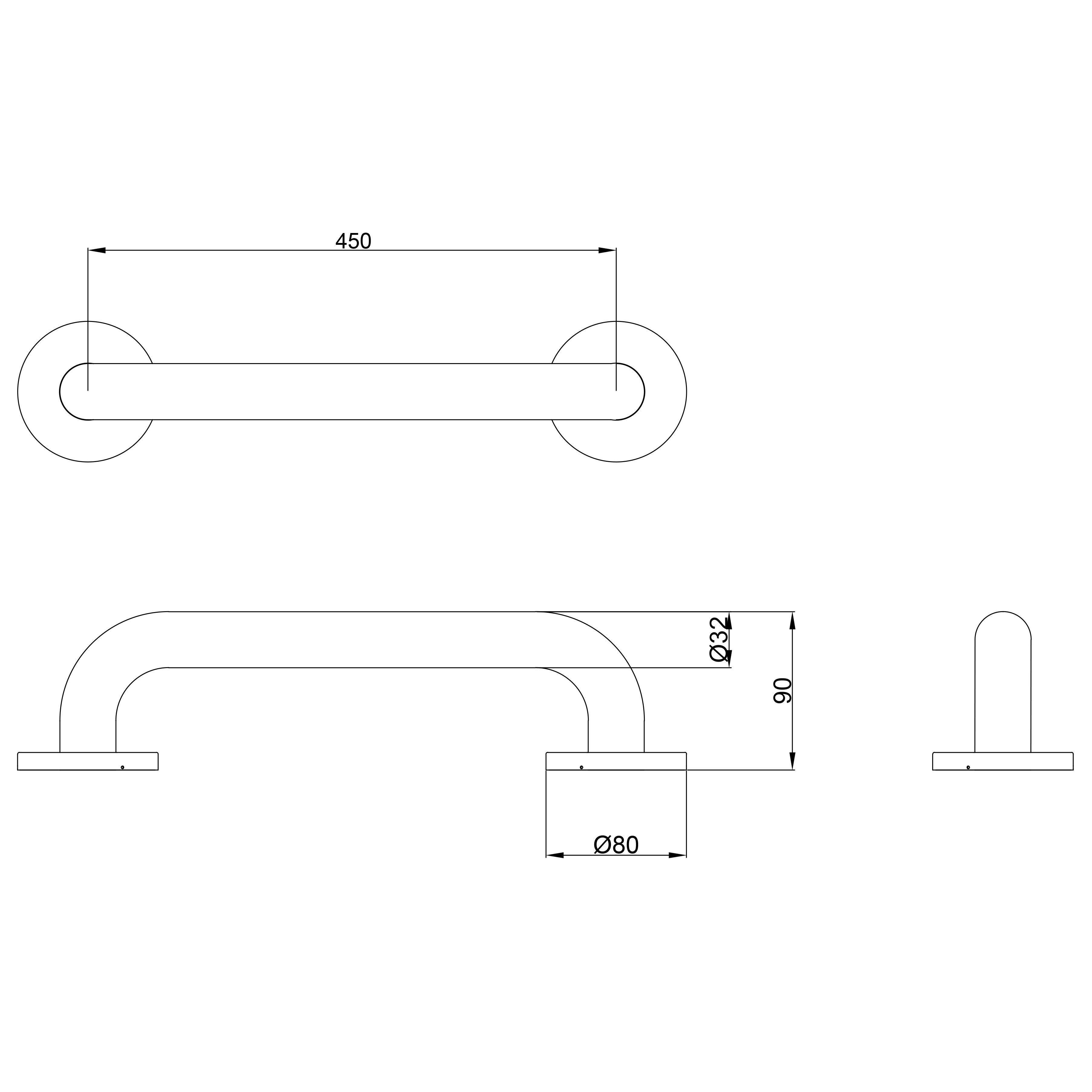 32mm Stainless Steel Grab Rail - 450mm Length - Satin Stainless Steel - view 2