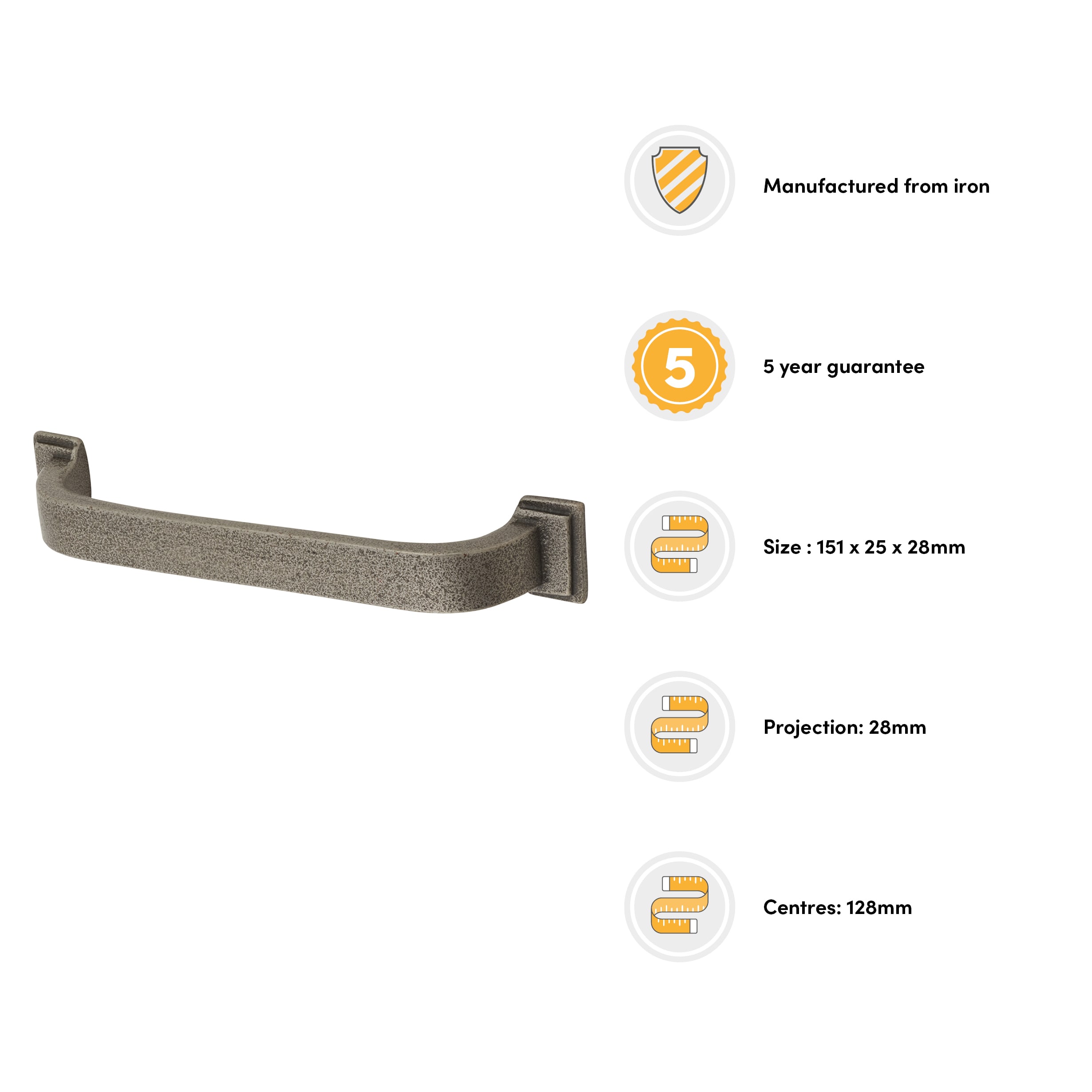 Crofts & Assinder Windsor 25mm D-Bar Cabinet Pull Handle - 128mm Centres - Lacquered Iron - view 3