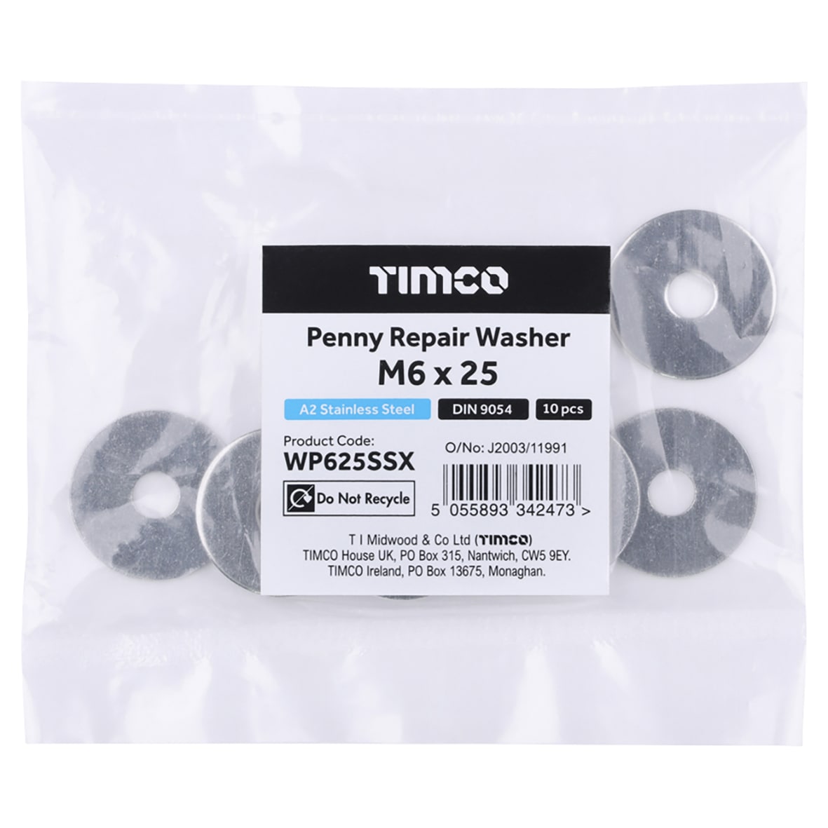 Penny/ Repair Washer - M6 x 25mm - A2 Stainless Steel - Pack of 10 - view 3