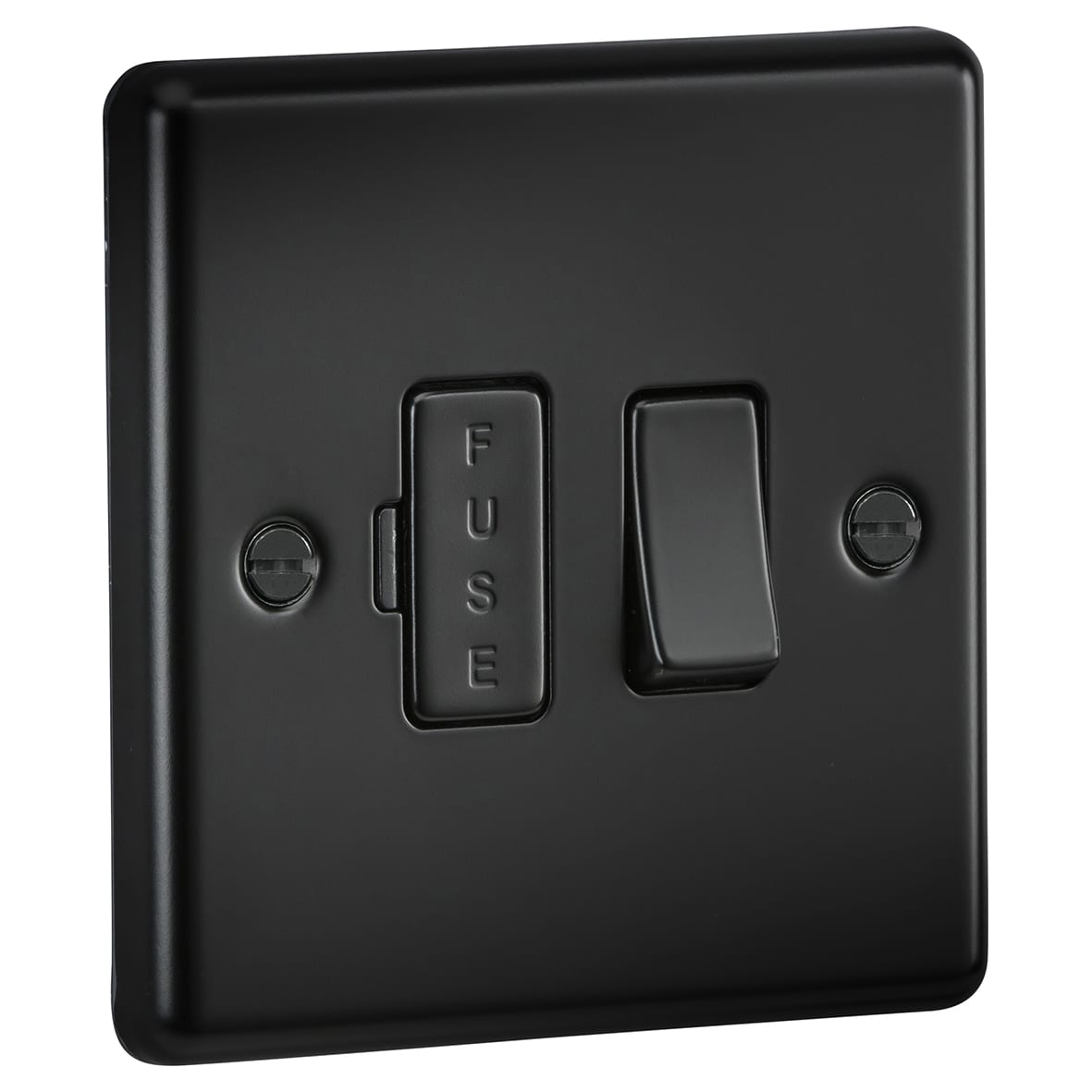 13A 1 Gang Round Edge Switched Fused Spur - Matt Black - view 2