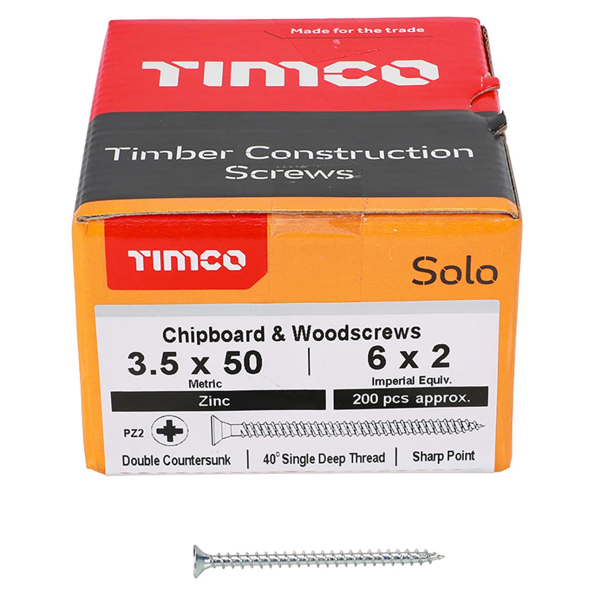 Solo Chippy Pozi Countersunk Wood Screws - 3.5 x 50mm - Zinc Plated - Pack of 200 - view 2